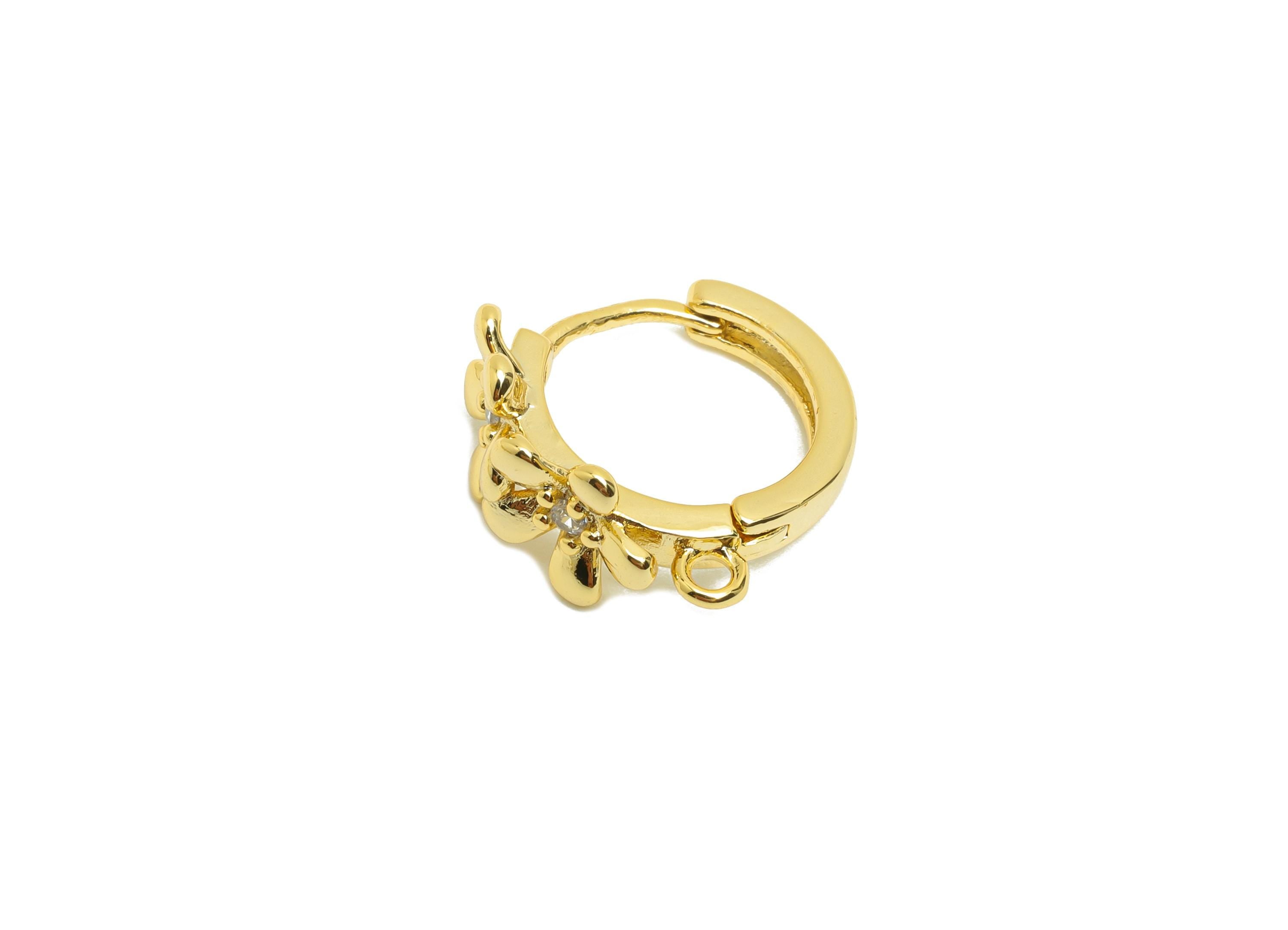 Brass Flower Hoop Earring - Gold Zircon Huggie Earring for Women - Daily Wear Ear Clasp - 18K Real Gold Plating - 16x15.7x8.2mm - RGP8771 - DOMEDBAZAAR
