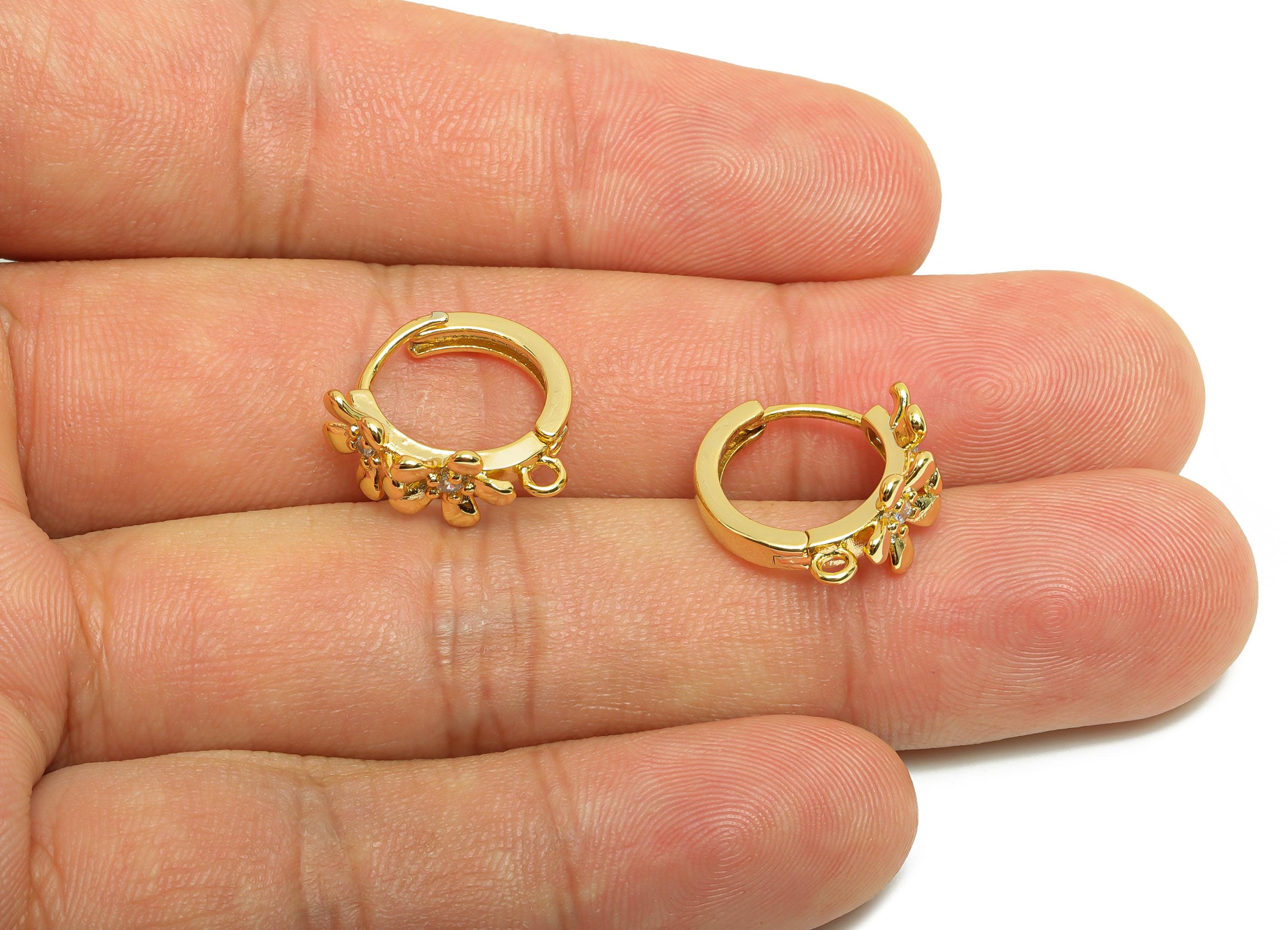 Brass Flower Hoop Earring - Gold Zircon Huggie Earring for Women - Daily Wear Ear Clasp - 18K Real Gold Plating - 16x15.7x8.2mm - RGP8771 - DOMEDBAZAAR