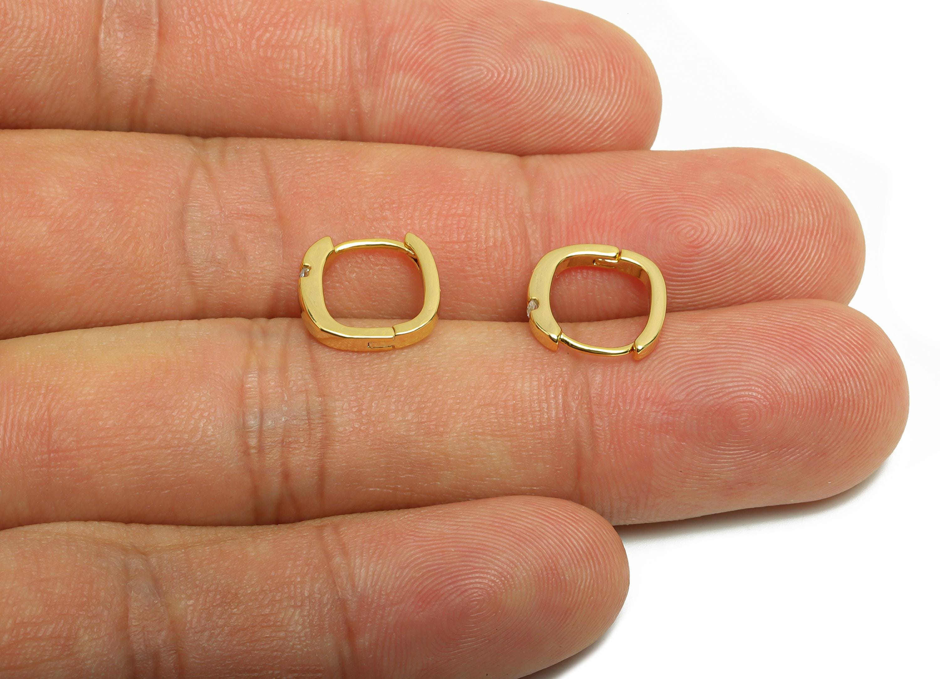 Brass Square Huggie Earring - Gold Zircon Earring for Women - Daily Wear Hoop Ear Clasp - 18K Real Gold Plating - 11x10.6x1.8mm - RGP8773 - DOMEDBAZAAR