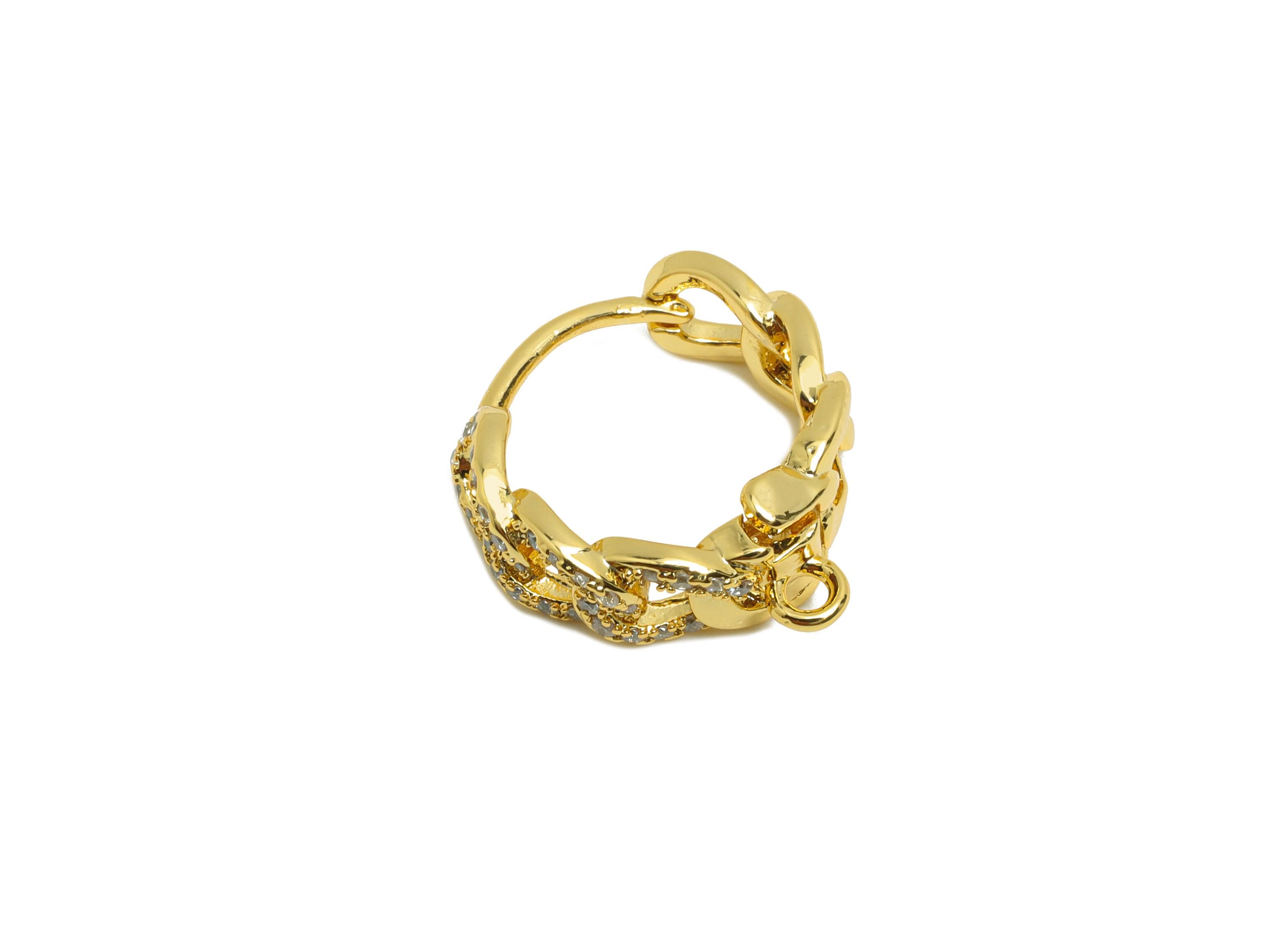 Brass Chain Hoop Earring - Gold Huggie Earring for Women - Zircon Hoop Earring Clasp - 18K Real Gold Plating - 16.5x15.6x6.1mm - RGP8774 - DOMEDBAZAAR