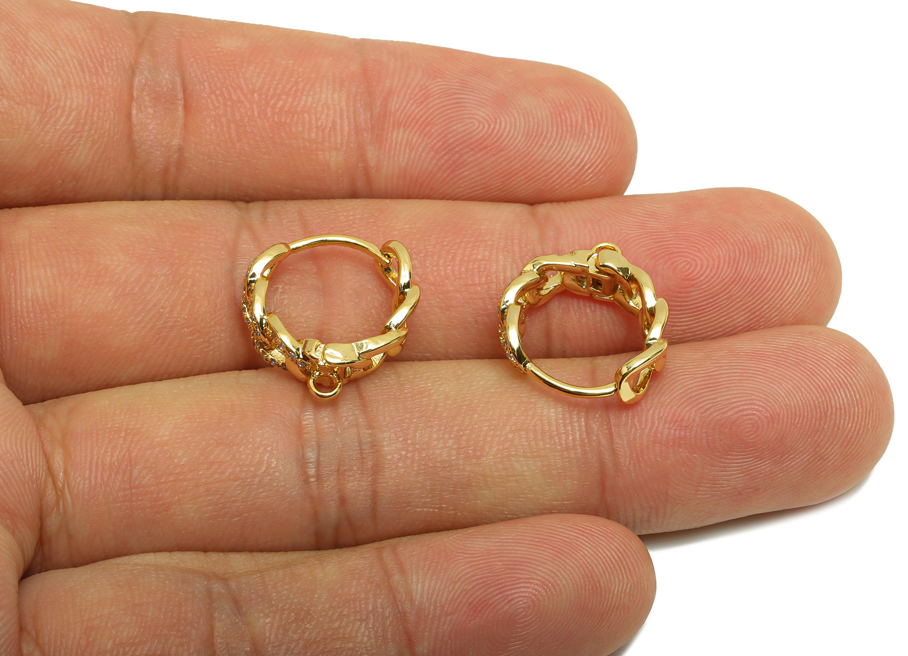 Brass Chain Hoop Earring - Gold Huggie Earring for Women - Zircon Hoop Earring Clasp - 18K Real Gold Plating - 16.5x15.6x6.1mm - RGP8774 - DOMEDBAZAAR