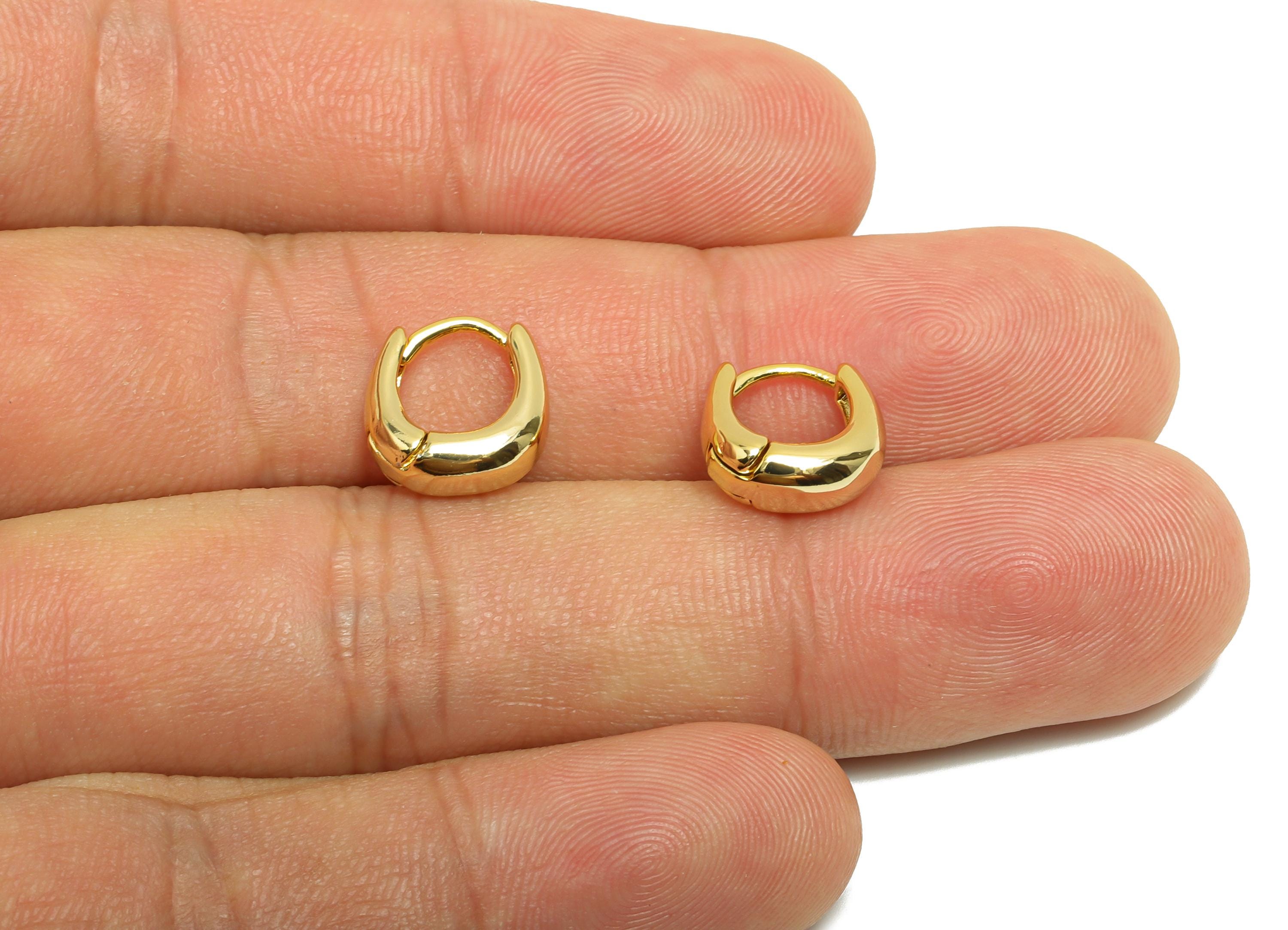 Brass Square Huggie Earring - Gold Thick Earring for Women - Daily Wear Hoop Earring Clasp - 18K Real Gold Plating-10.7x10.7x4.6mm - RGP8775 - DOMEDBAZAAR