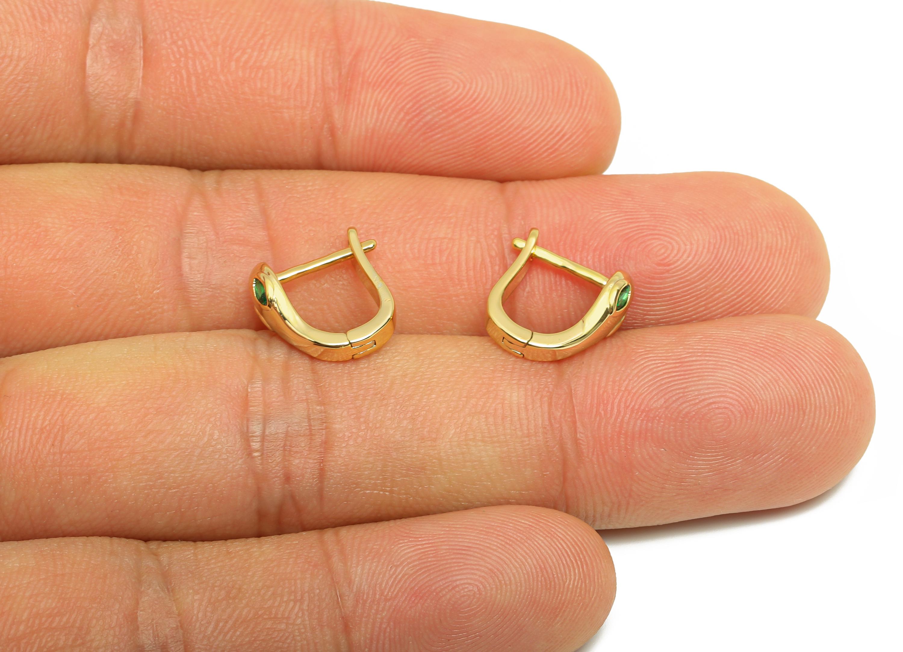 Brass Snake Huggie Earring - Gold Zircon Leverback Hoop Earring - CZ Daily Wear Earring - 18K Real Gold Plated - 12.14x11.81x2.12mm- RGP9021 - DOMEDBAZAAR