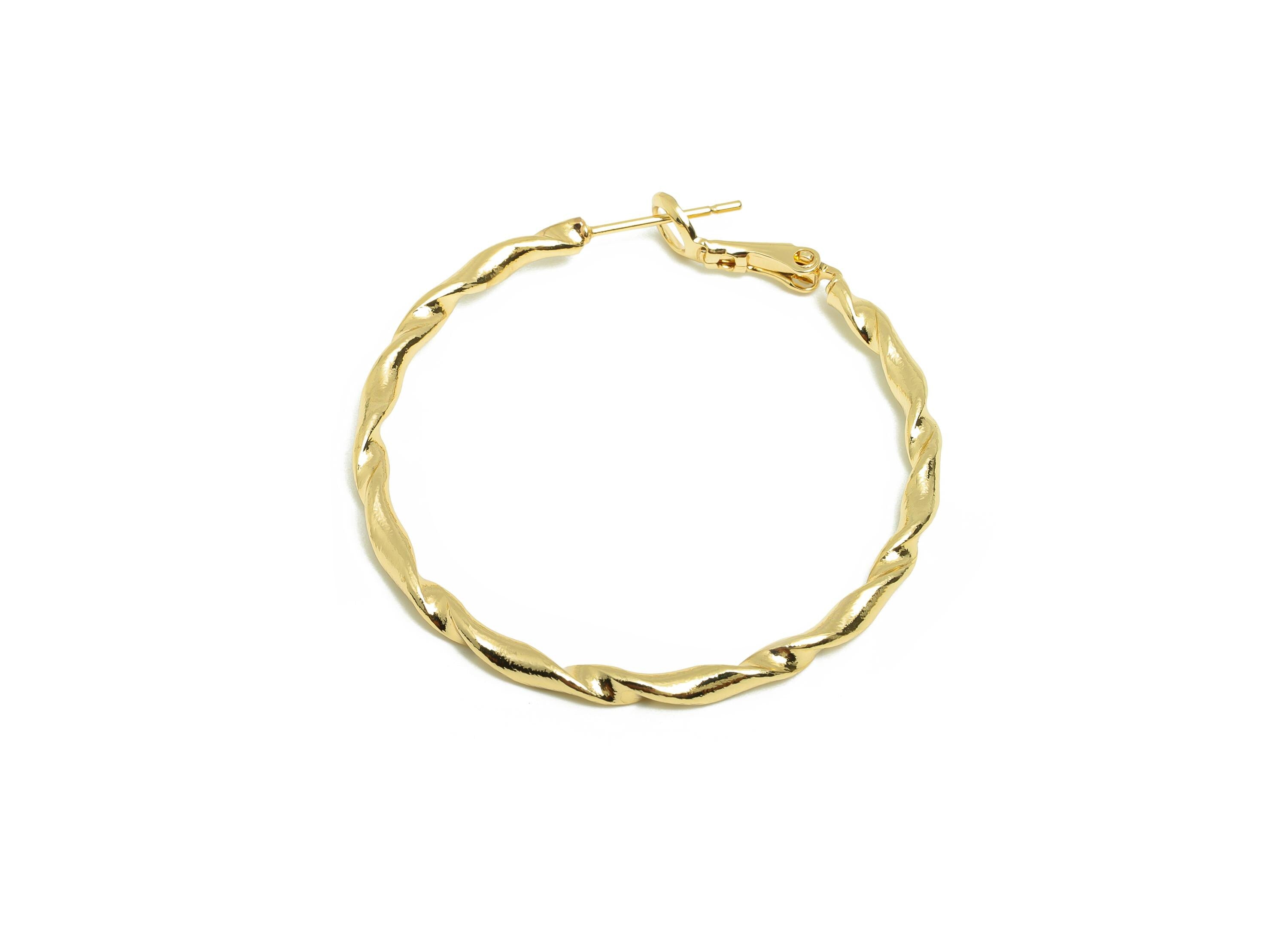 Brass Twisted Hoop Ear - Gold Huggie Earring for Girl&#39;s - Wave Round Daily Wear Earring - 18K Real Gold Plated - 42.97x40.58x2.22mm- RGP9023 - DOMEDBAZAAR