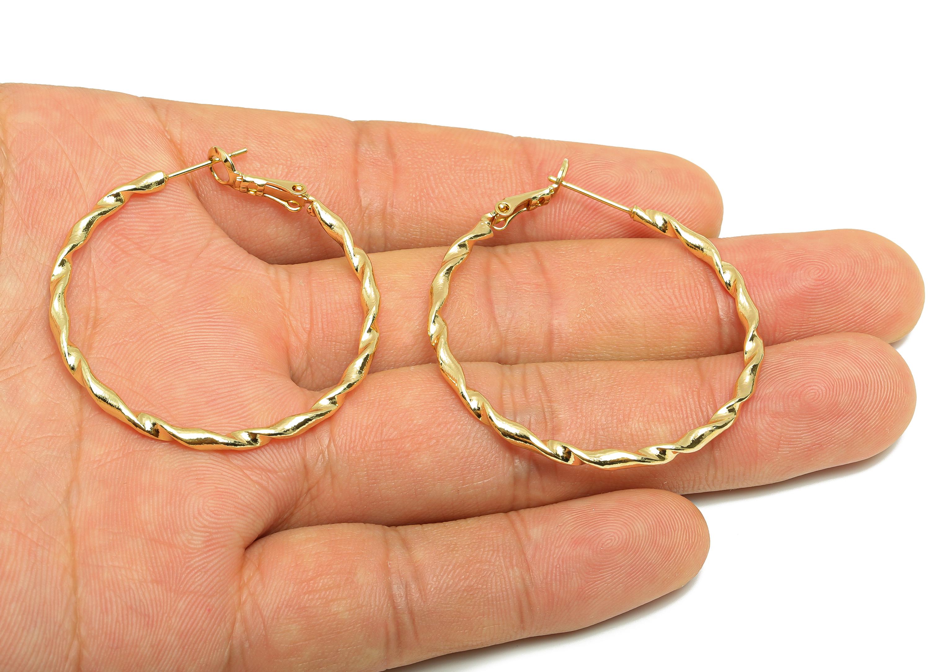 Brass Twisted Hoop Ear - Gold Huggie Earring for Girl&#39;s - Wave Round Daily Wear Earring - 18K Real Gold Plated - 42.97x40.58x2.22mm- RGP9023 - DOMEDBAZAAR