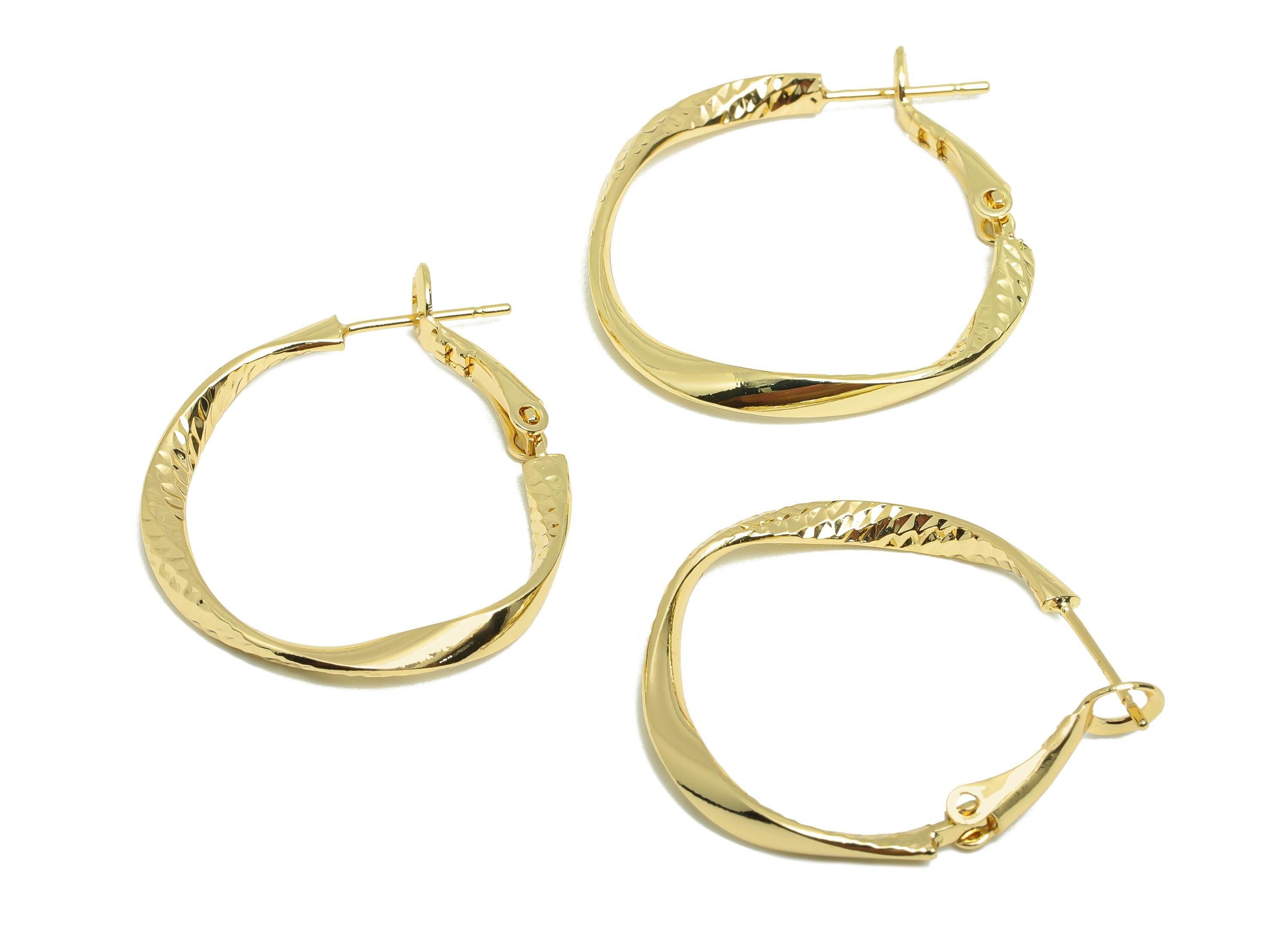 Brass Wave Hoop Earring - Gold Huggie Earring for Girl&#39;s - Hammered Wave Daily Wear Ear - 18K Real Gold Plated - 29.89x28.72x2.8mm- RGP9024 - DOMEDBAZAAR