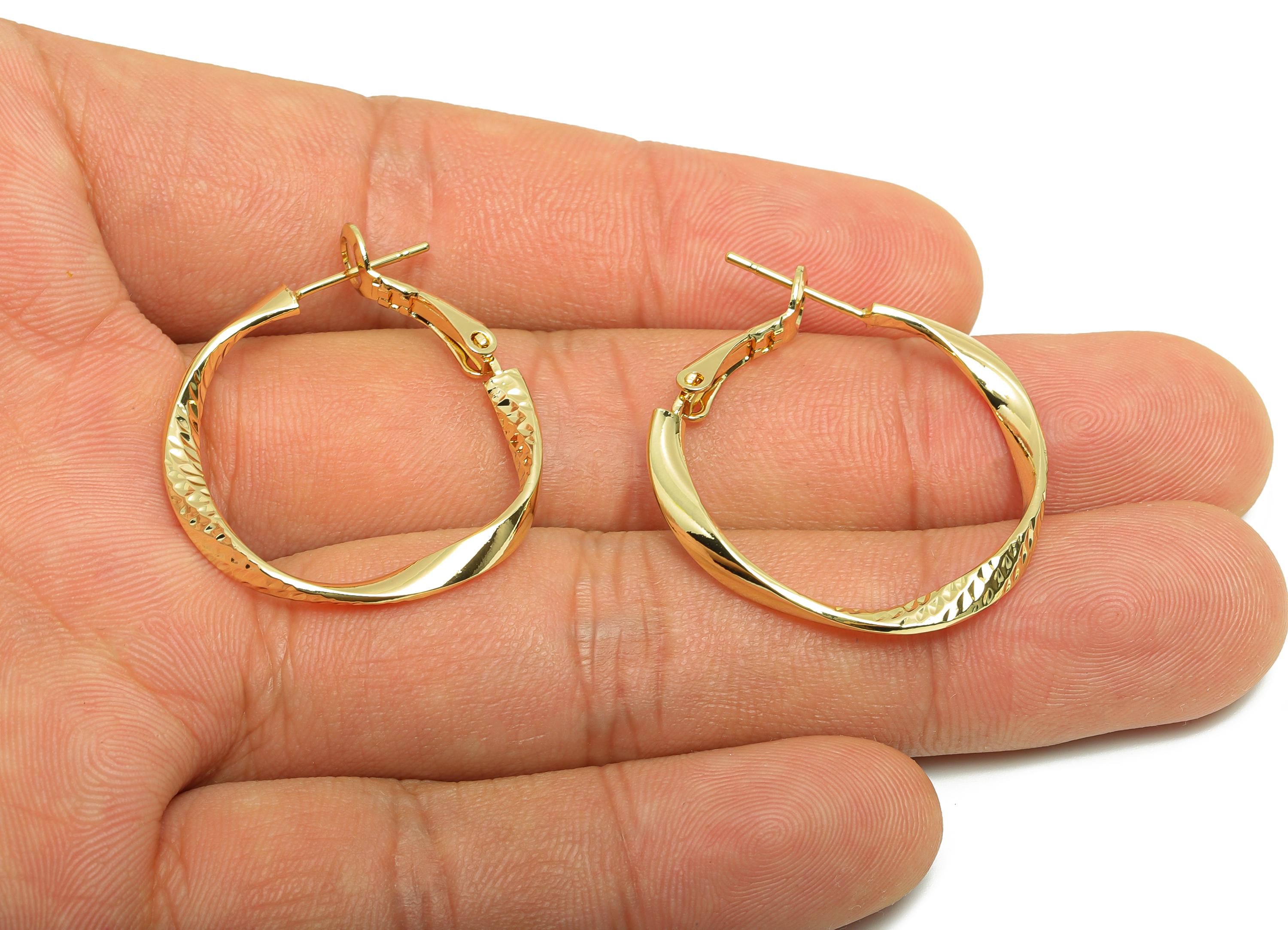 Brass Wave Hoop Earring - Gold Huggie Earring for Girl&#39;s - Hammered Wave Daily Wear Ear - 18K Real Gold Plated - 29.89x28.72x2.8mm- RGP9024 - DOMEDBAZAAR
