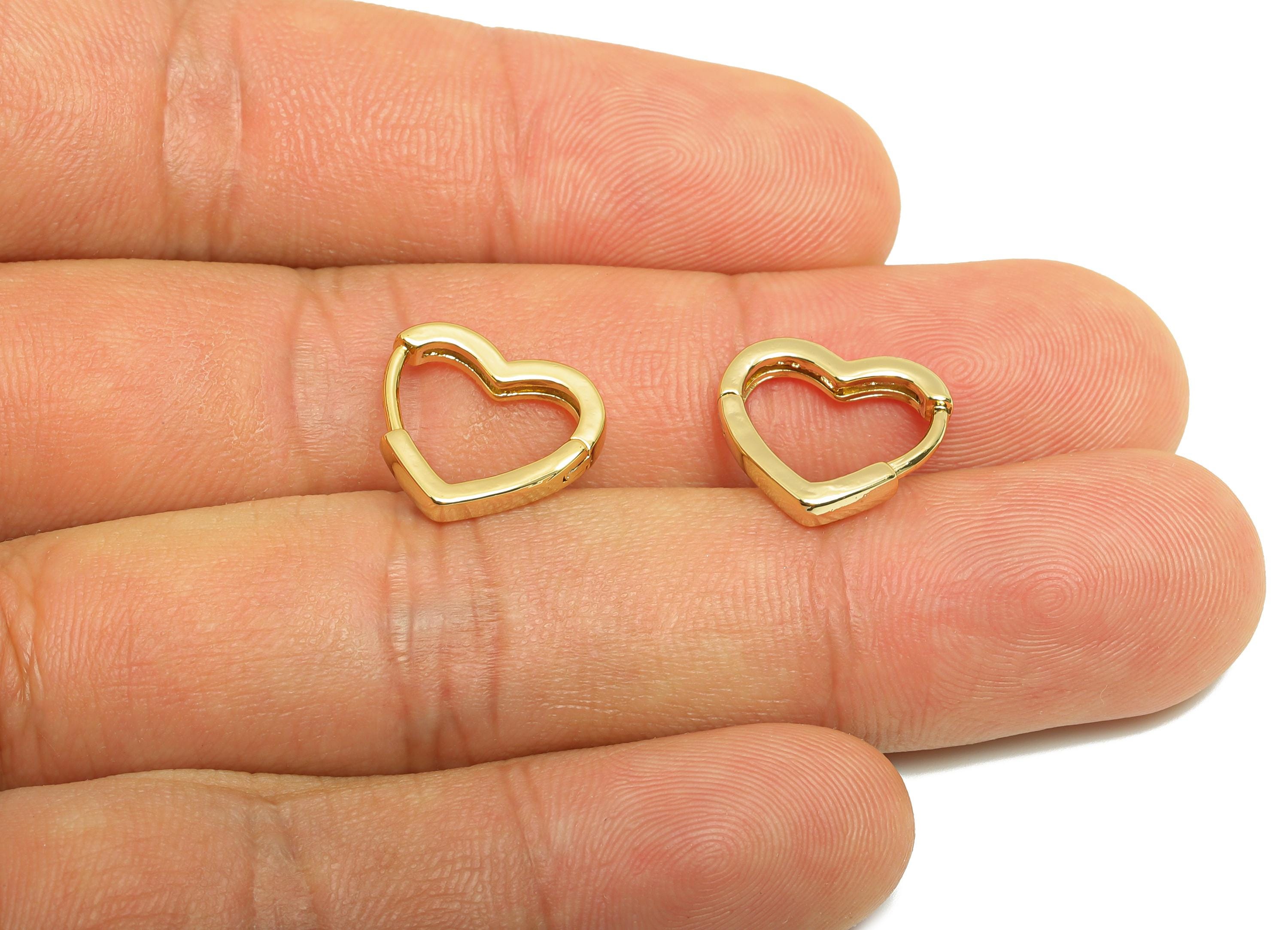 Brass Heart Hoop Earring - Gold Huggie Earring for Girl&#39;s - Heart Valentine&#39;s Day Earring - 18K Real Gold Plated -14.1x13.46x2.39mm -RGP9025 - DOMEDBAZAAR