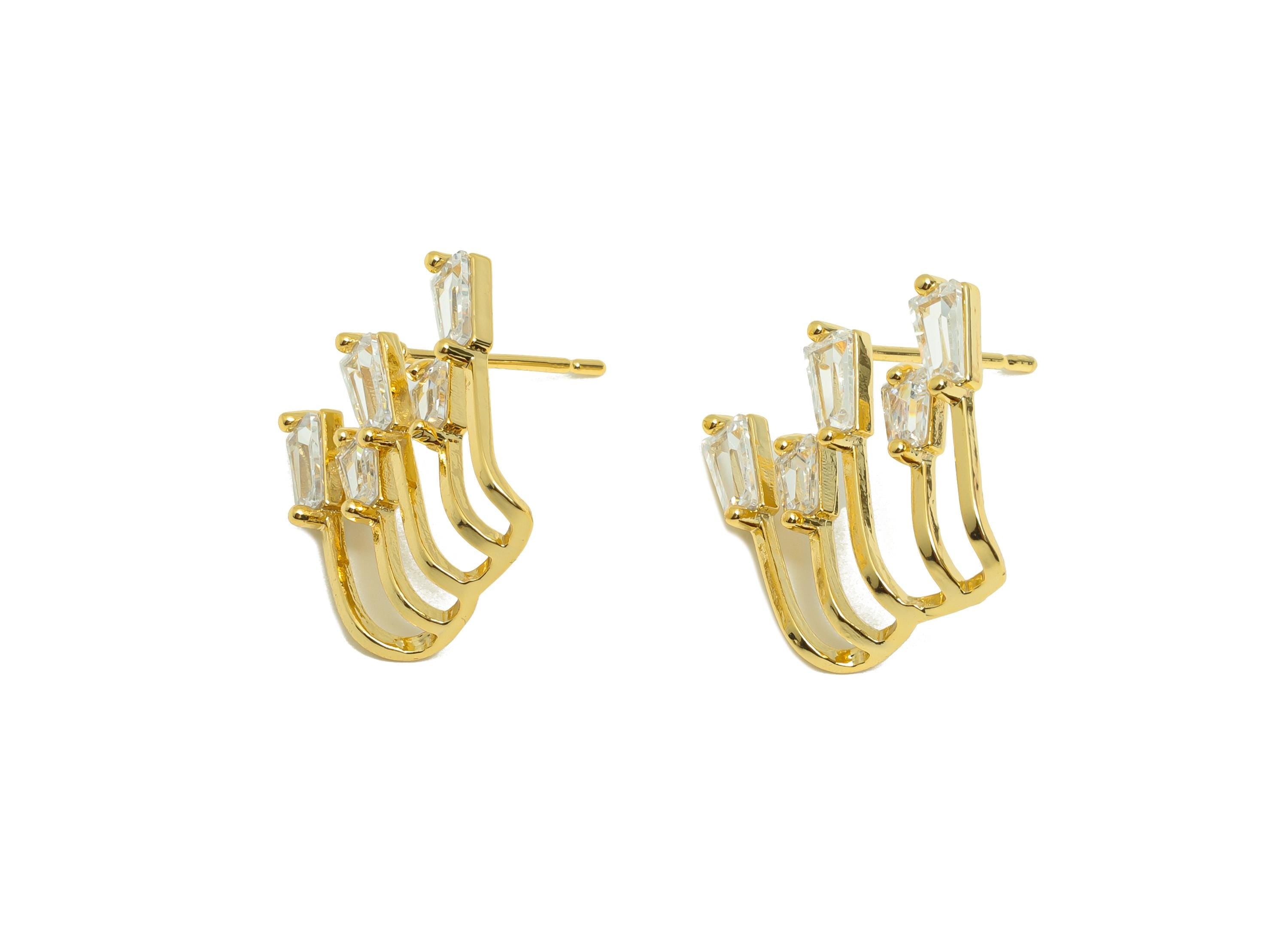 Brass Zircon Earring Stud - Irregular Bar Earring for Girls - Gold Daily Wear Earring - 18K Real Gold Plating - 18.63x14.23x2.73mm - RGP9027 - DOMEDBAZAAR