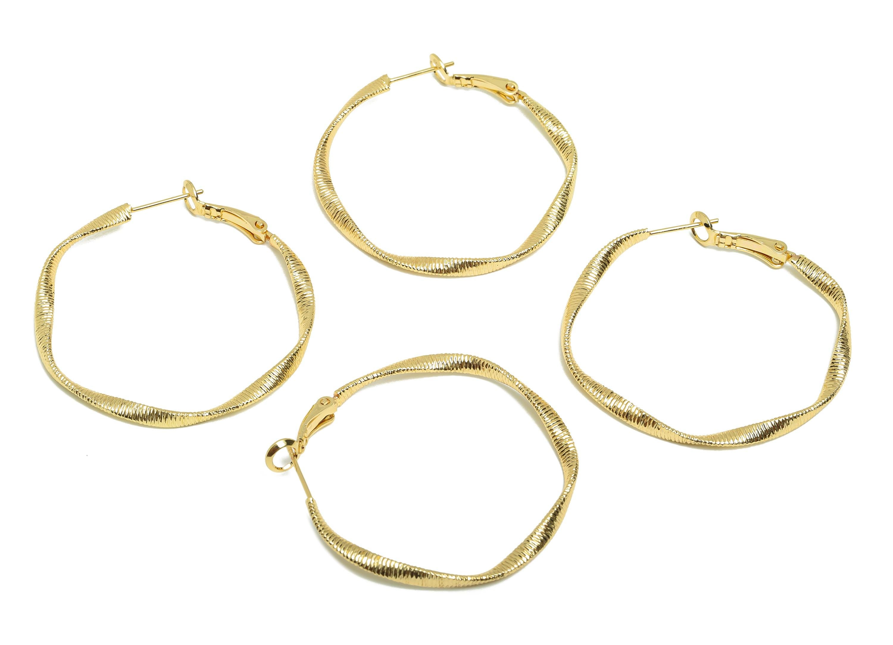 Brass Wave Hoop Earring - Gold Huggie Earring for Girl&#39;s - Textured Wave Daily Wear Ear - 18K Real Gold Plating - 43.76x40.9x2.6mm - RGP9028 - DOMEDBAZAAR