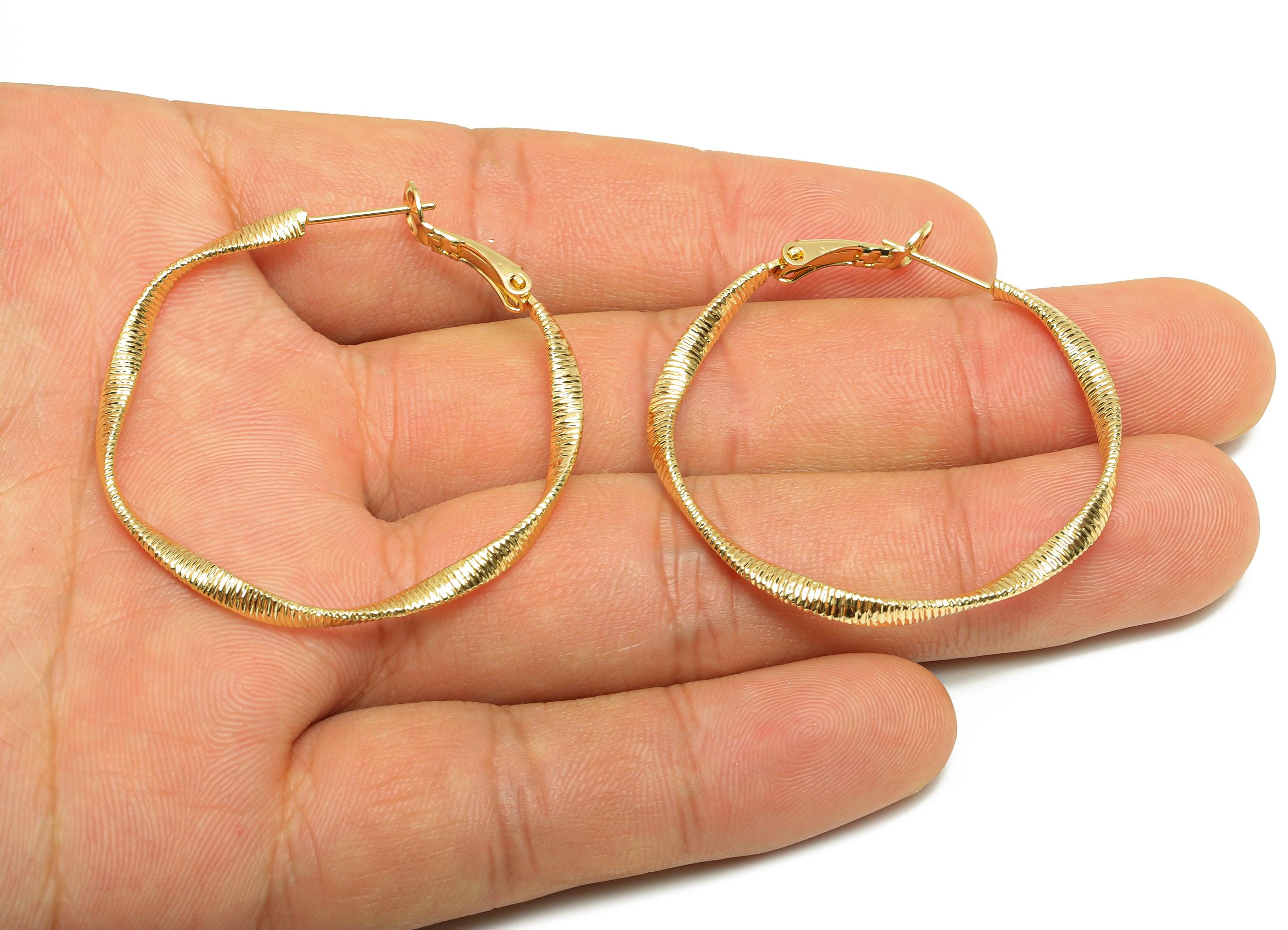Brass Wave Hoop Earring - Gold Huggie Earring for Girl&#39;s - Textured Wave Daily Wear Ear - 18K Real Gold Plating - 43.76x40.9x2.6mm - RGP9028 - DOMEDBAZAAR