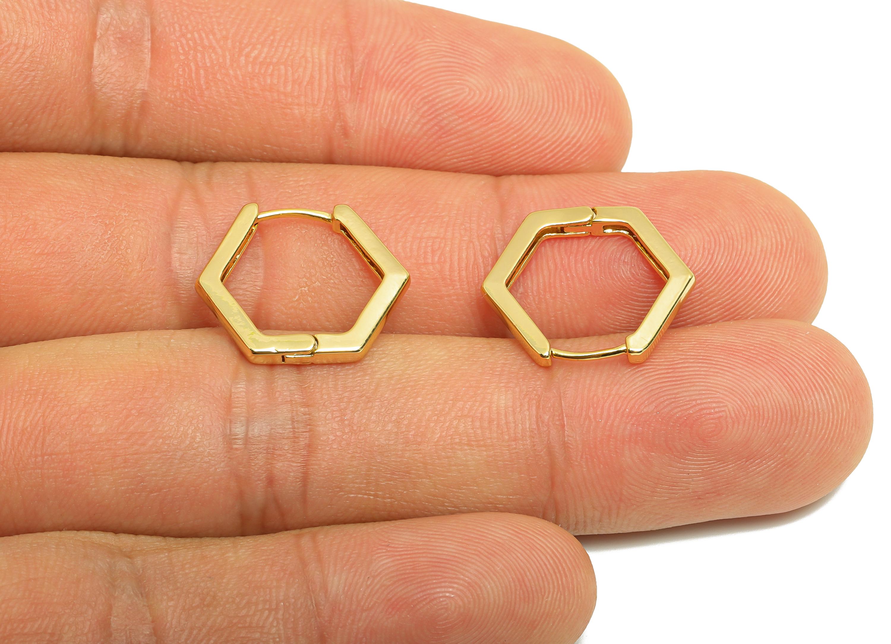 Brass Hexagon Huggie Earring - Gold Hoop Earring for Women - Daily Wear Earring Clasp - 18K Real Gold Plating - 17.98x15.07x1.89mm - RGP9032 - DOMEDBAZAAR