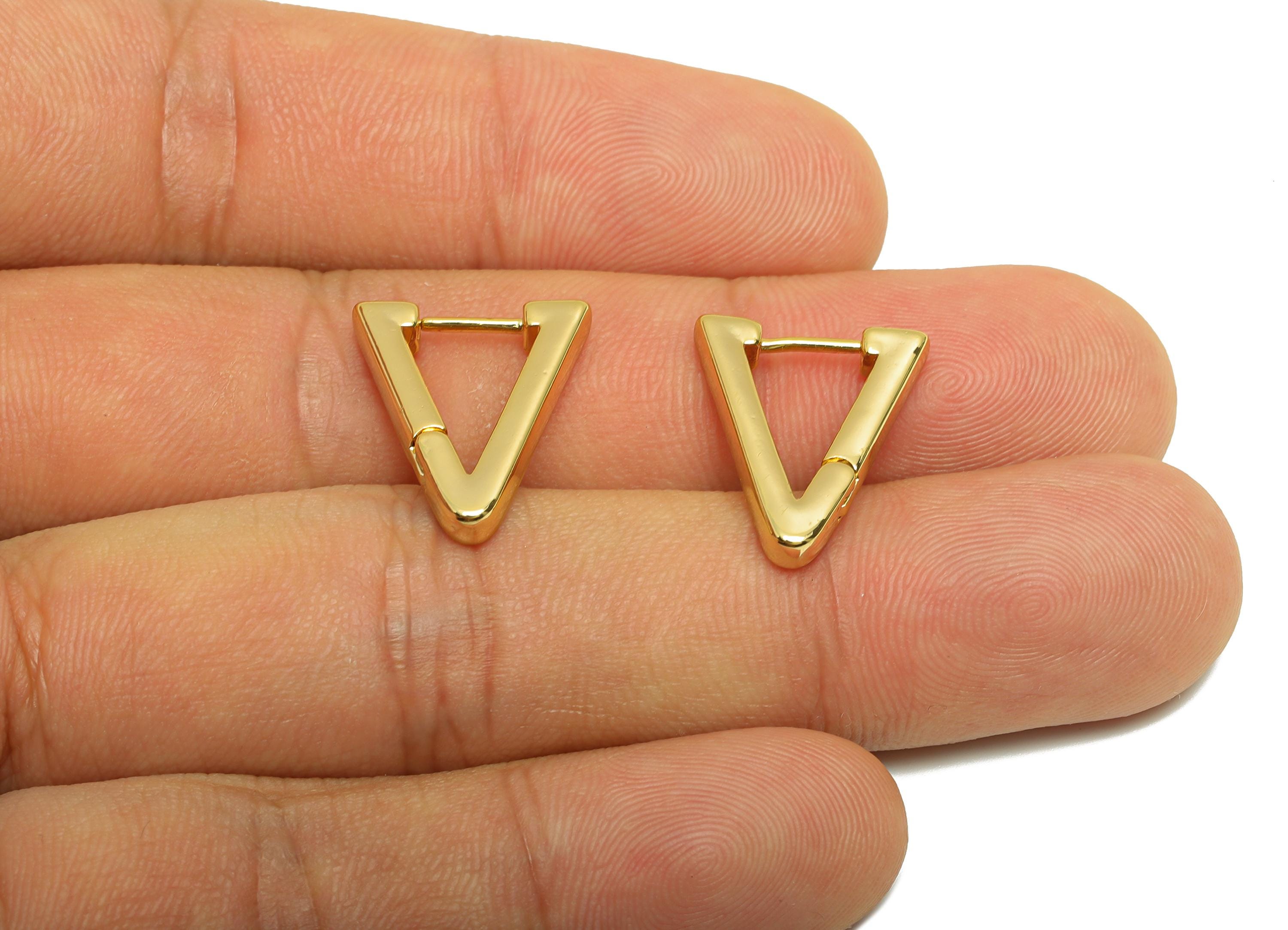 Brass Triangle Hoop Earring - Gold Huggie Earring for Girls - Minimalist Daily Wear Ear - 18K Real Gold Plated - 17.56x14.4x3.06mm - RGP9039 - DOMEDBAZAAR
