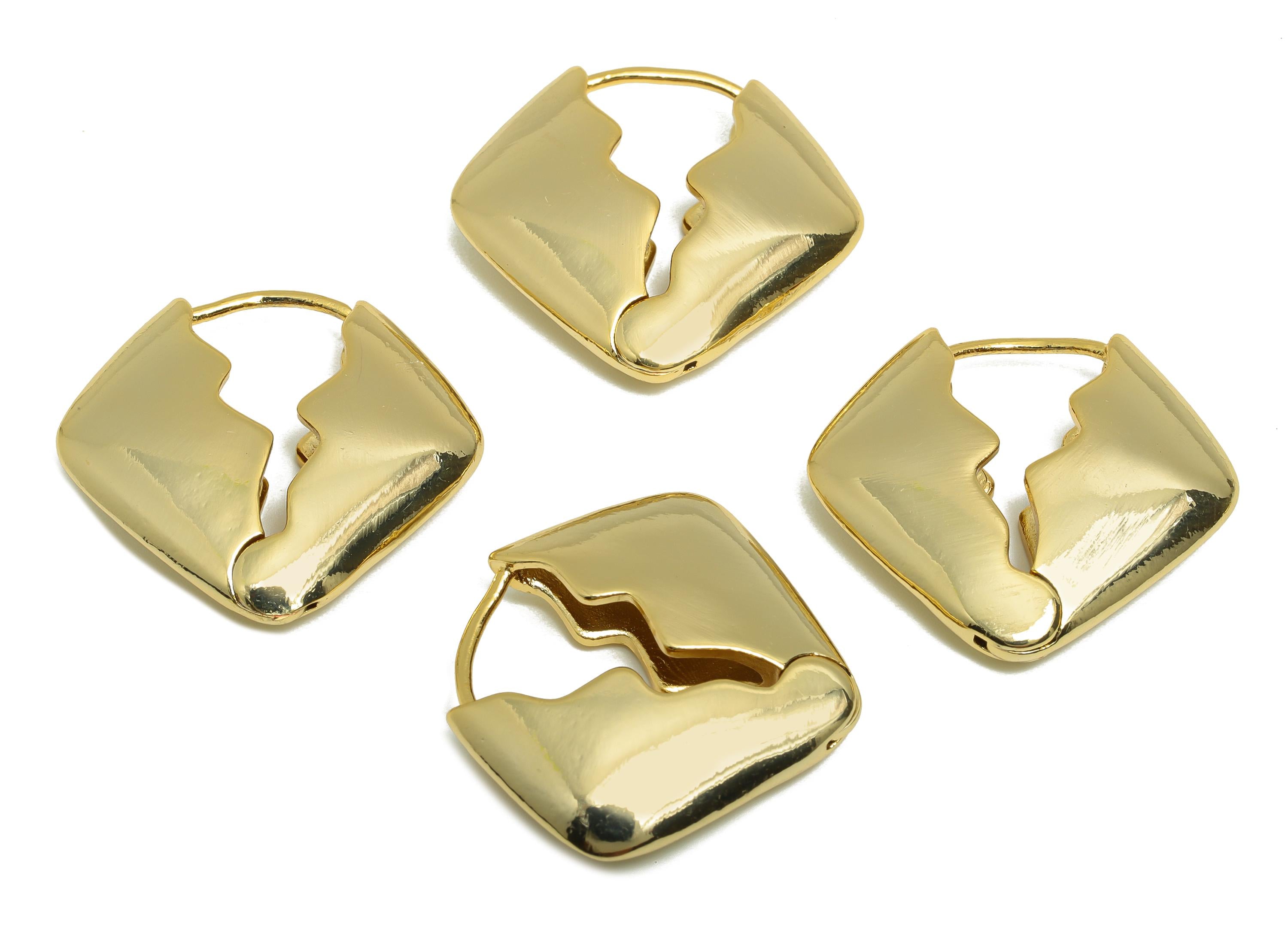 Brass Broken Triangle Earring - Gold Huggie Hoop Earring - Sawtooth Daily Wear Earring - 18K Real Gold Plated - 24.61x23.58x5.8mm - RGP9040 - DOMEDBAZAAR