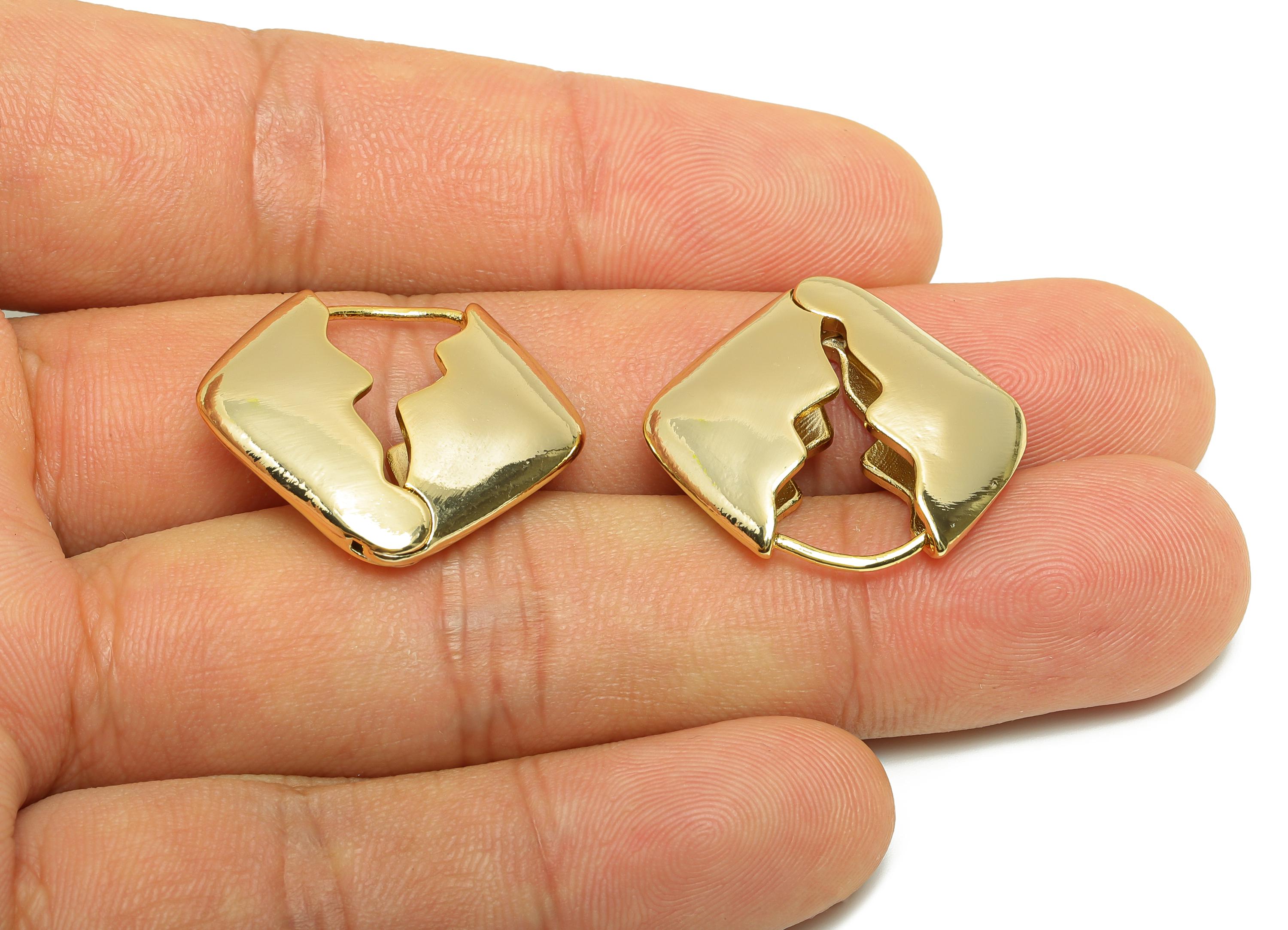 Brass Broken Triangle Earring - Gold Huggie Hoop Earring - Sawtooth Daily Wear Earring - 18K Real Gold Plated - 24.61x23.58x5.8mm - RGP9040 - DOMEDBAZAAR