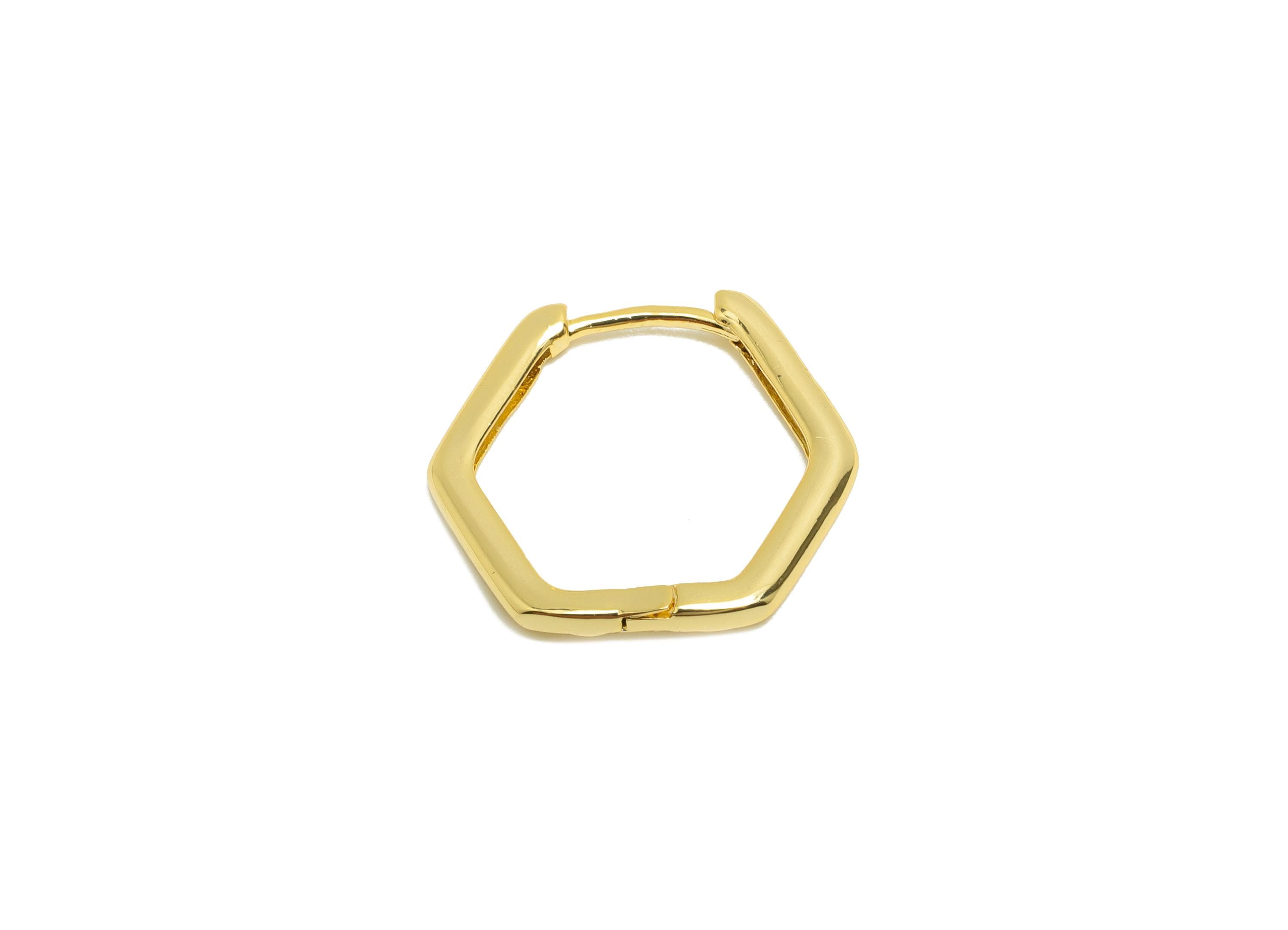Brass Hexagon Huggie Earring - Gold Hoop Earring for Women - Daily Wear Earring Clasp - 18K Real Gold Plating - 19.2x18.8x1.8mm - RGP8778 - DOMEDBAZAAR