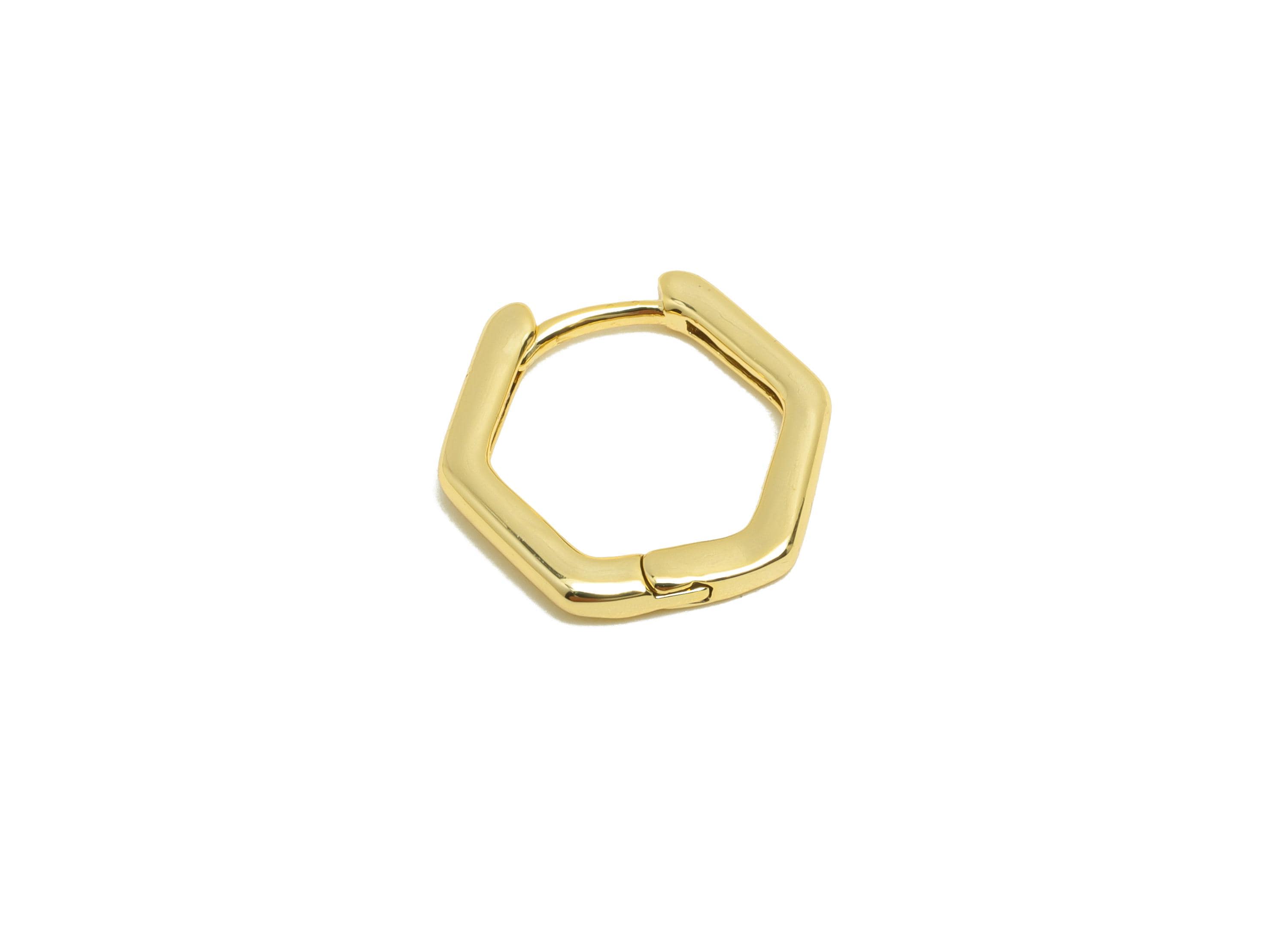 Brass Hexagon Huggie Earring - Gold Hoop Earring for Women - Daily Wear Earring Clasp - 18K Real Gold Plating - 15x13.3x1.8mm - RGP8779 - DOMEDBAZAAR