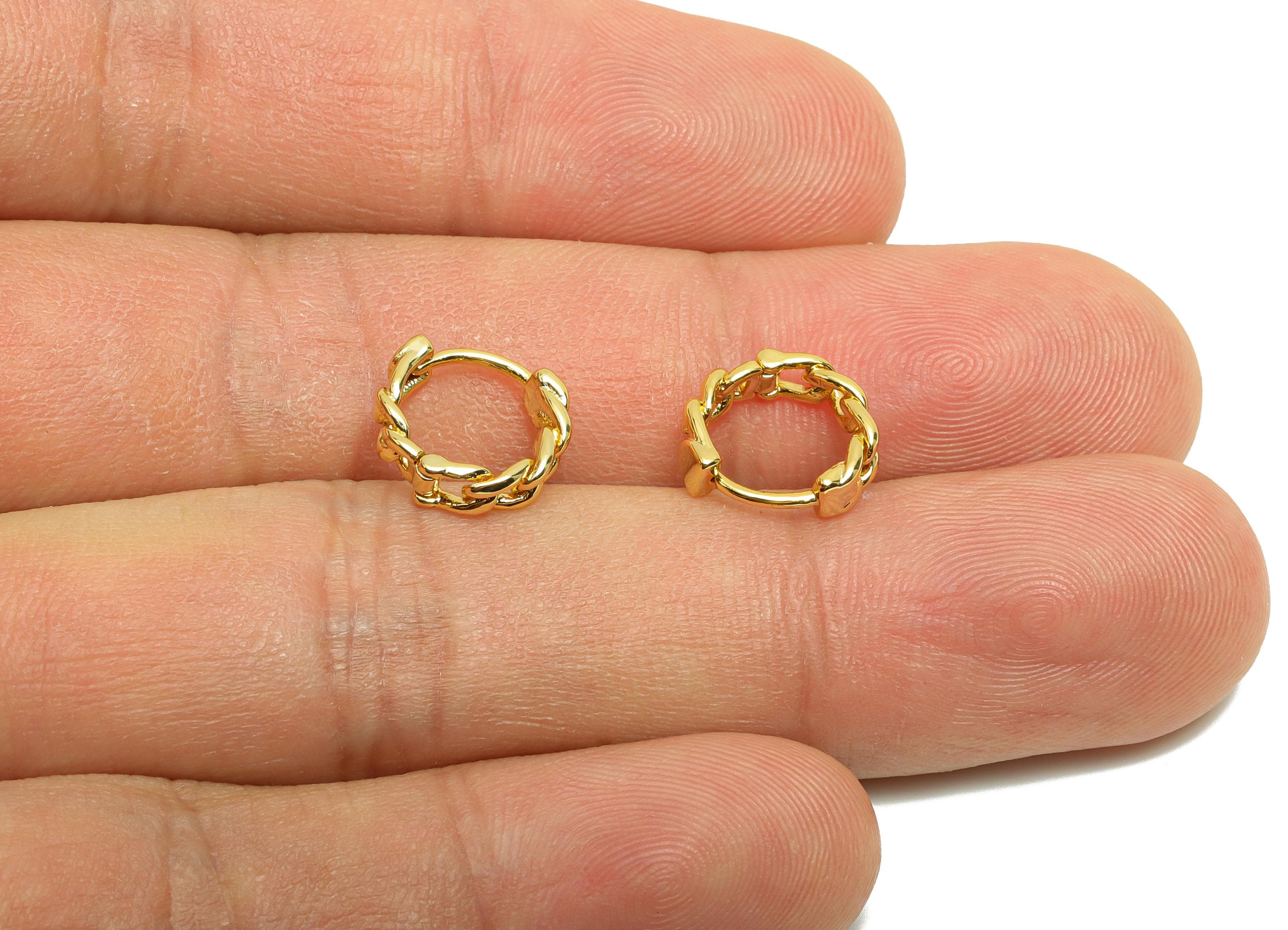 Brass Chain Hoop Earring - Gold Huggie Earring for Women - Mini Daily Wear Ear Clasp - 18K Real Gold Plating - 10.6x10.2x3.2mm - RGP8780 - DOMEDBAZAAR