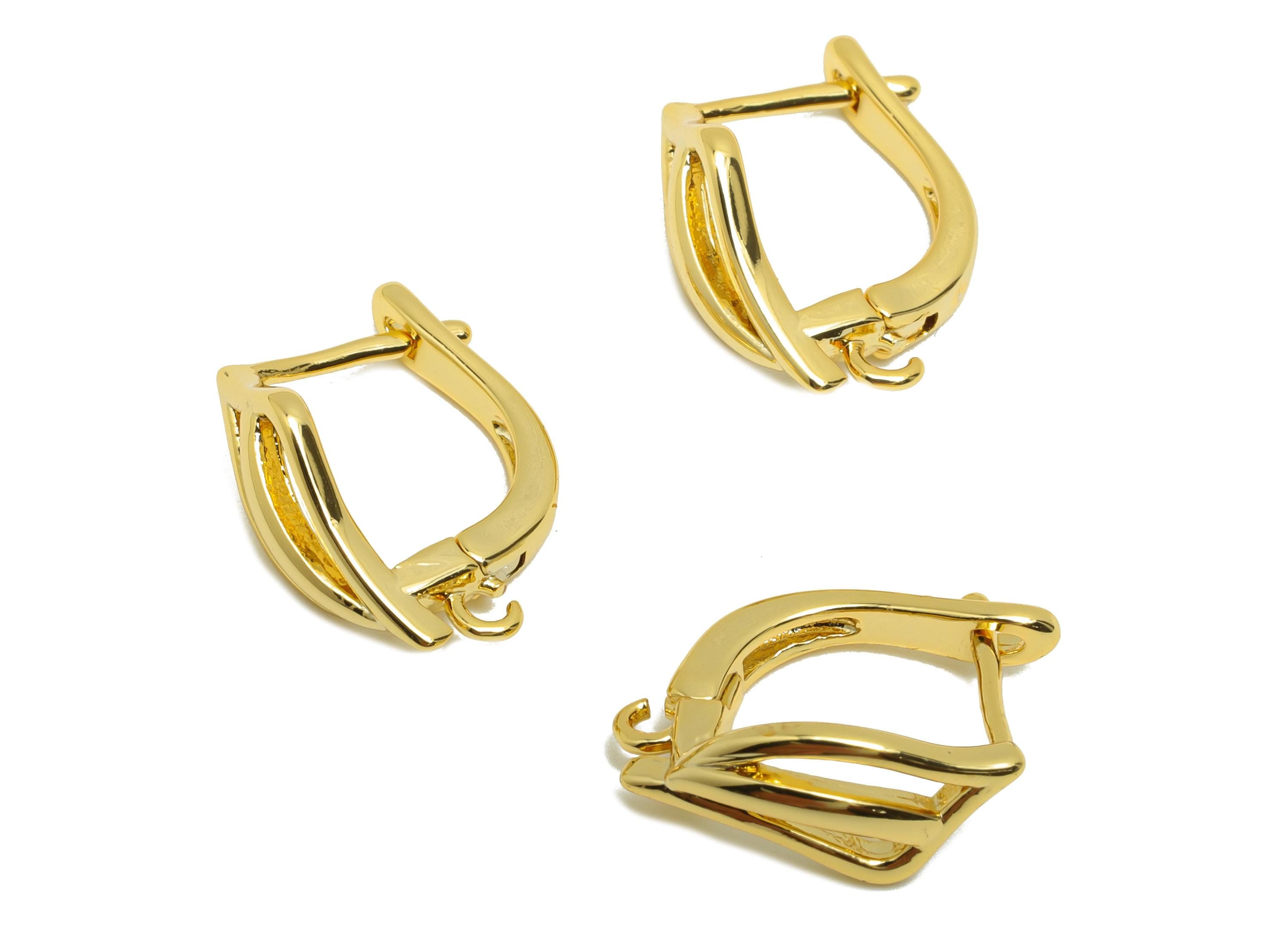 Gold English Lock Earring - For Women&#39;s Huggie U Earring - Brass Daily Wear Hoop Earring - 18K Real Gold Plating - 17x13.7x6.7mm - RGP8781 - DOMEDBAZAAR