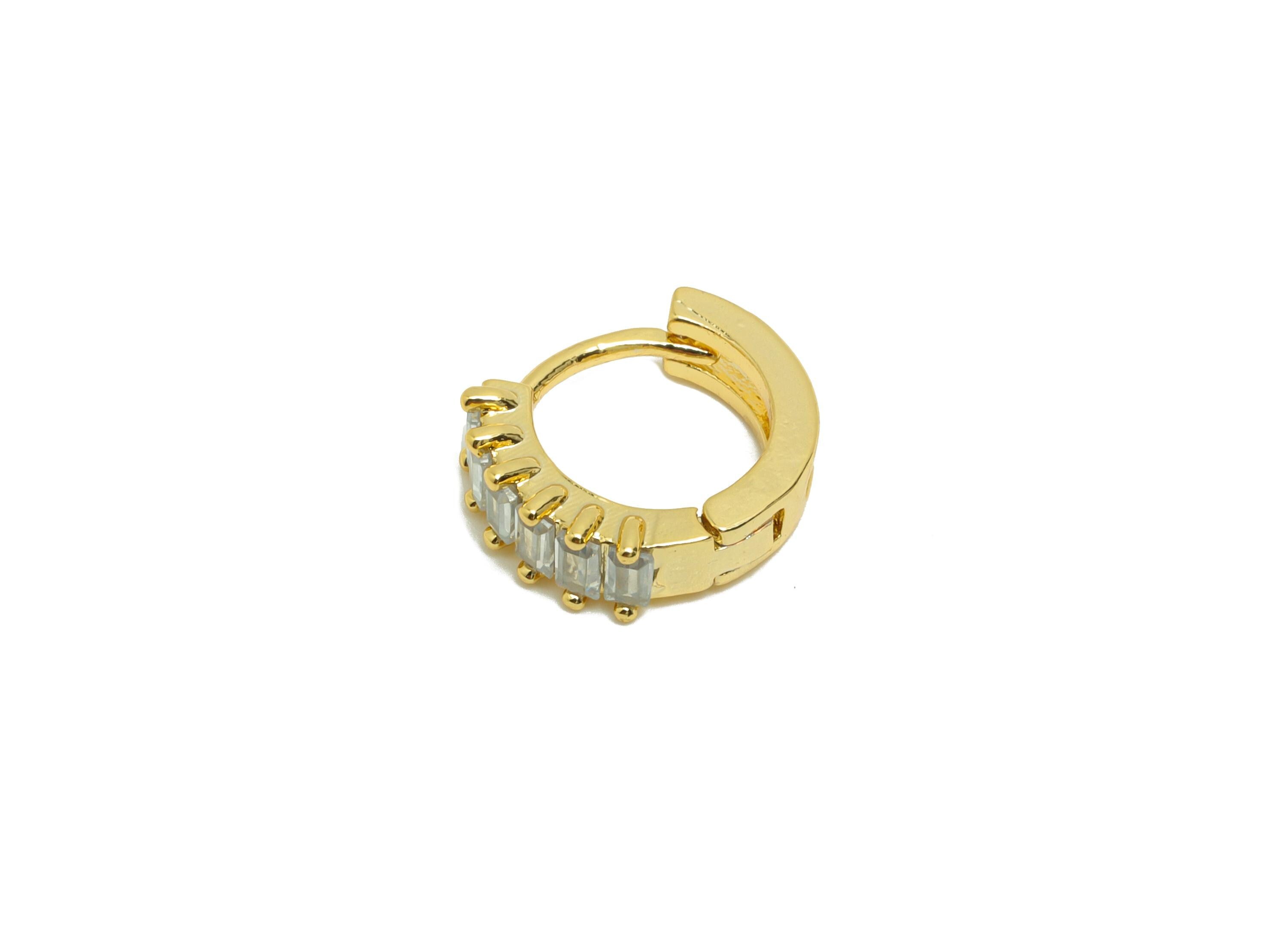Brass Huggie Hoop Earring - Gold Zircon Earring for Women - Tiny Daily Wear Earring Clasp - 18K Real Gold Plating - 11.5x10.2x4mm - RGP8782 - DOMEDBAZAAR