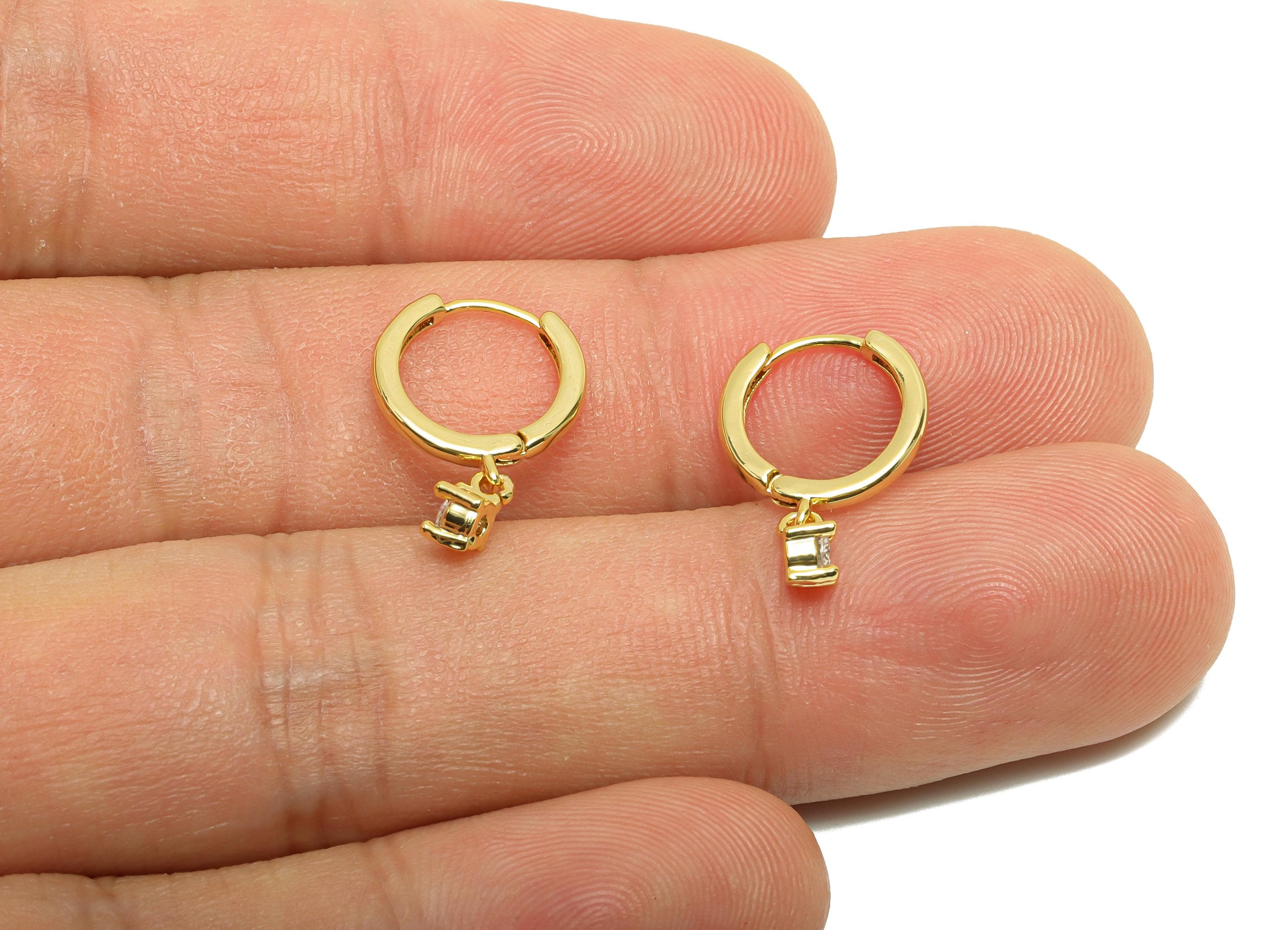 Brass Huggie Hoop Earring - Gold Zircon Earring for Women - Daily Wear Dangle Earring Clasp - 18K Real Gold Plated- 14.8x11.4x3.5mm- RGP8785 - DOMEDBAZAAR