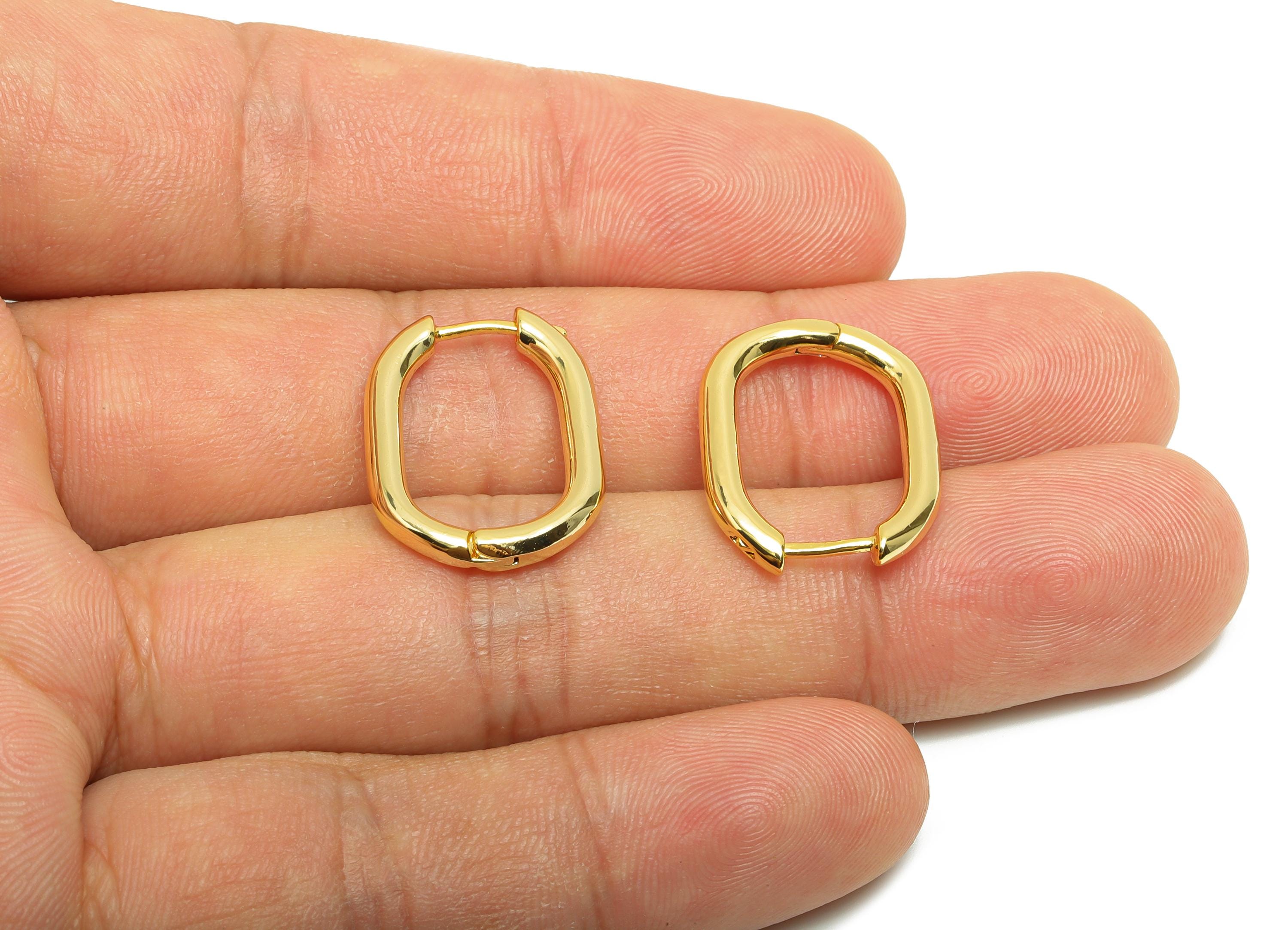 Brass Oval Huggie Earring - Gold Hoop Earring for Women - Oval Daily Wear Hoop Earring Clasp - 18K Real Gold Plating - 21x16x2.8mm - RGP8786 - DOMEDBAZAAR