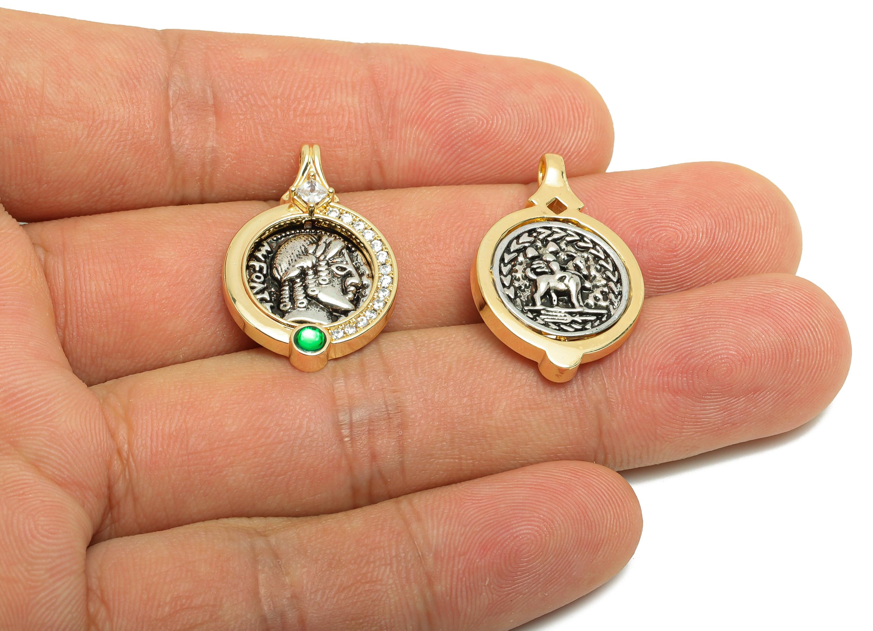 Brass Portrait Earring Charm - Brass Cubic Zircon Charm - Silver Tone Plating - Vintage Pendant - 18K Real Gold Plating - 26x17x4mm -RGP9966 - DOMEDBAZAAR