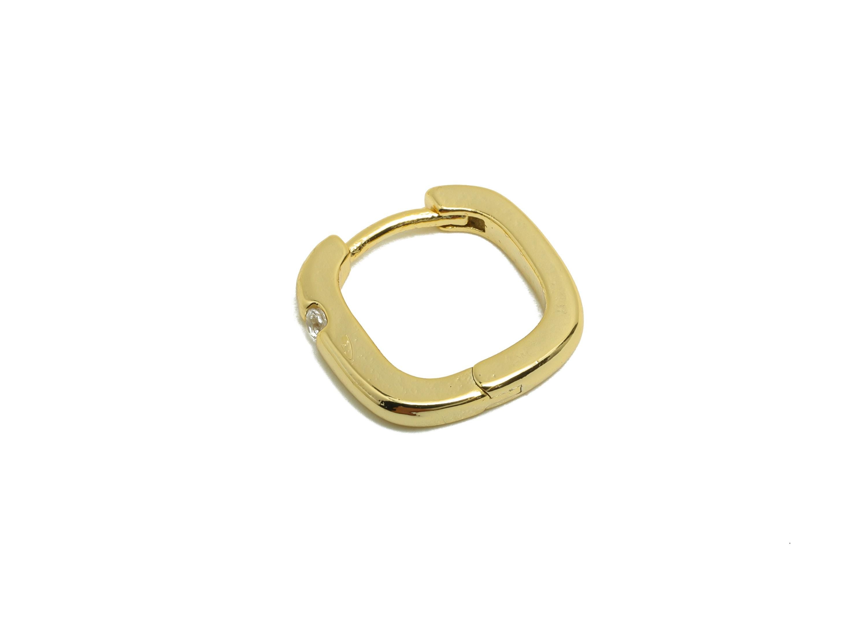 Brass Square Huggie Earring - Gold Zircon Earring for Women - Daily Wear Hoop Ear Clasp - 18K Real Gold Plating - 13.9x13.5x2.3mm - RGP8791 - DOMEDBAZAAR