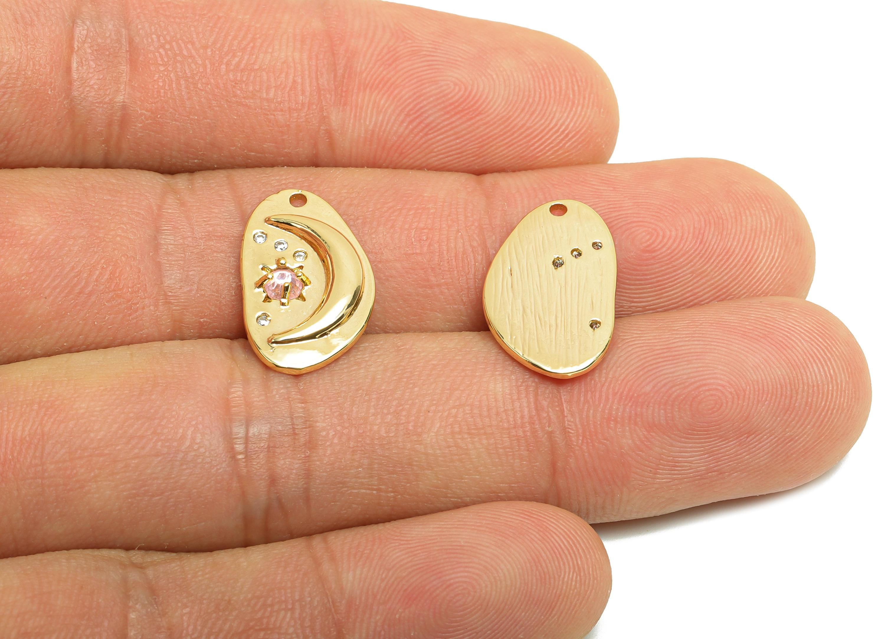 Brass CZ Earring Charm - Brass Crescent Earring Charm - Gold Jewelry - Star Zircon Pendant - 18K Real Gold Plating - 18x11x2.5mm - RGP10002 - DOMEDBAZAAR
