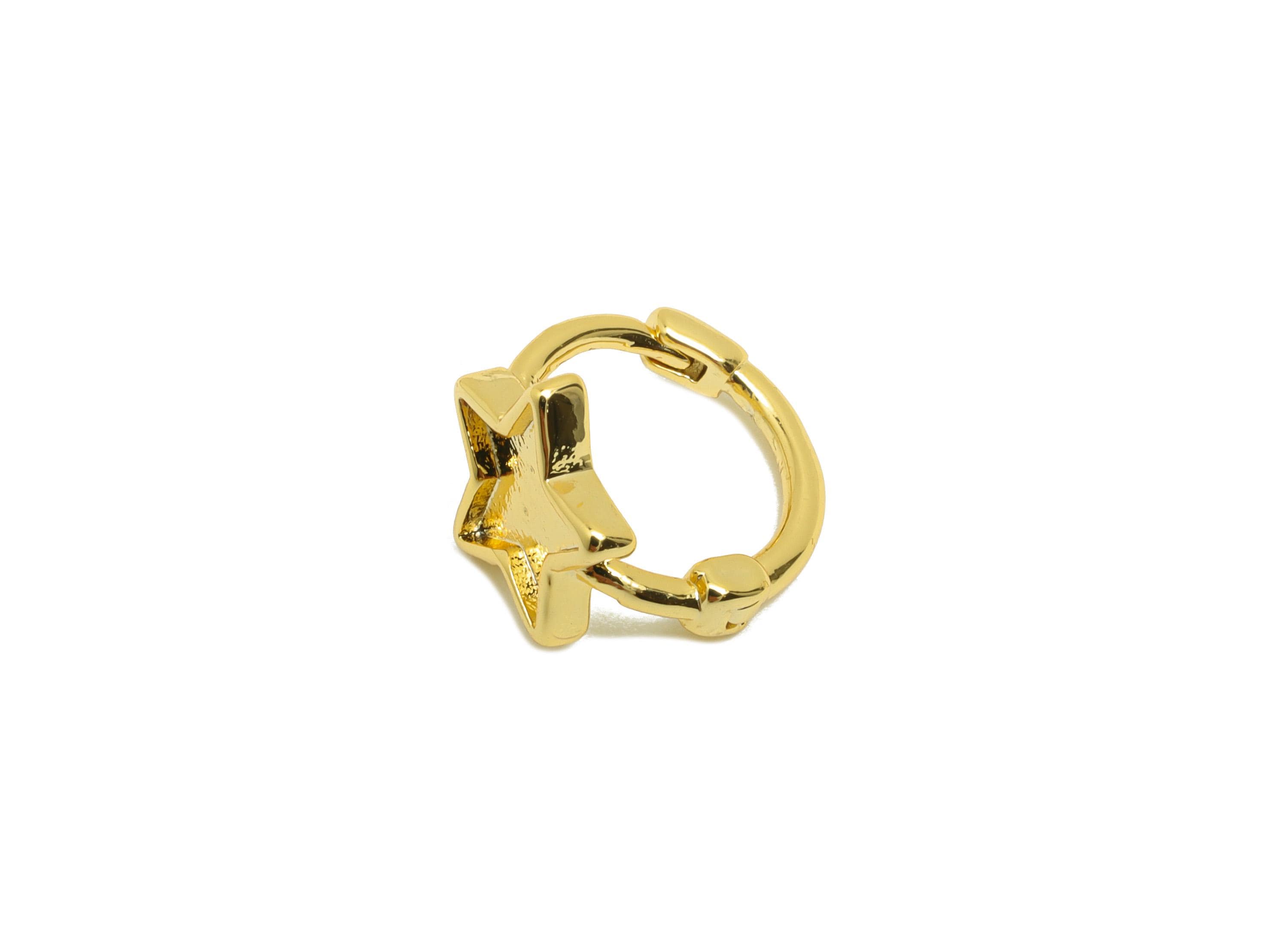 Brass Star Huggie Earring - Gold Star Setting Earring for Girls - Daily Wear Hoop Earring - 18K Real Gold Plating - 11.8x11.6x9mm - RGP8794 - DOMEDBAZAAR
