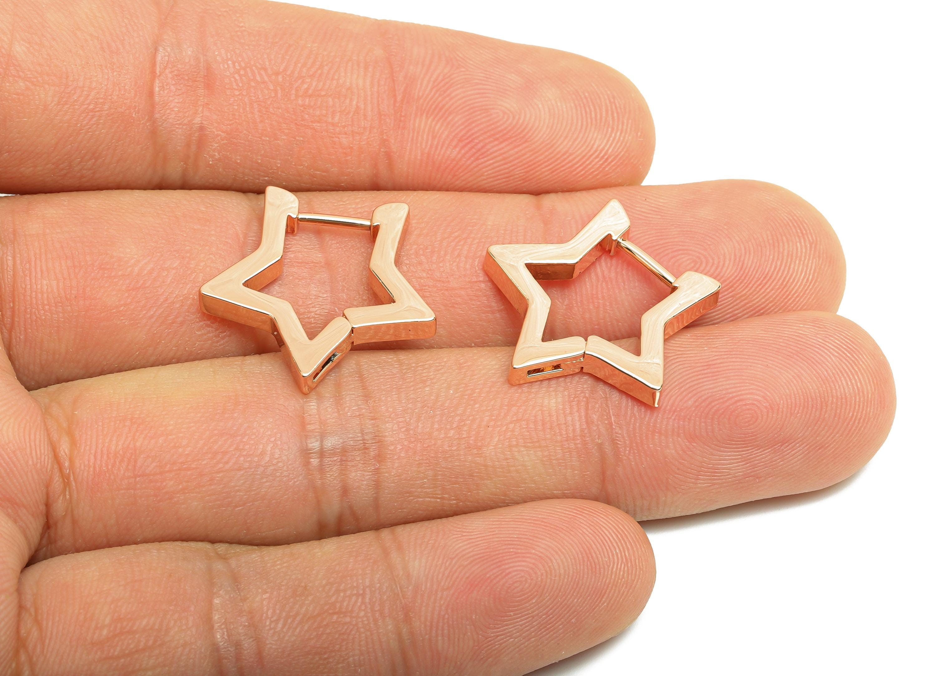 Brass Star Hoop Earring - Brass Huggie Hoop Earring - Clasp Hoop Earring for Ladies - 18K Real Rose Gold Plating - 20.88x19x2mm - RGP10020 - DOMEDBAZAAR