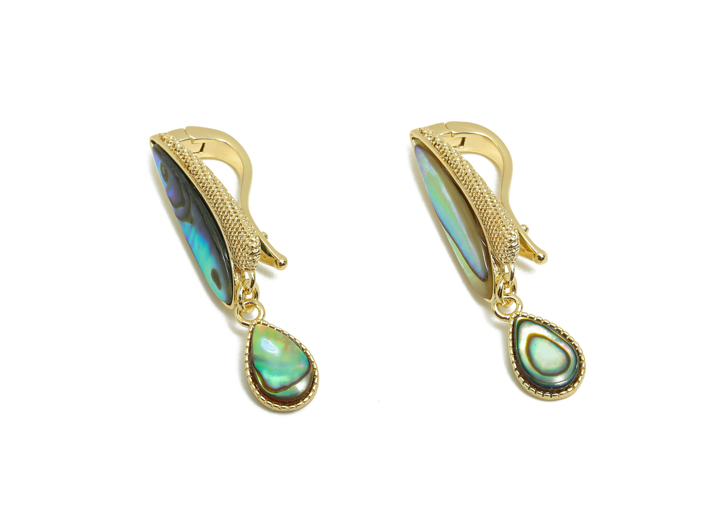 Brass Shell Clasp Charm -  Abalone Shells Charm - Brass Teardrop Clasp  - Gold Jewelry -  18K Real Gold Plating - 30x8.5x8mm - RGP9977 - DOMEDBAZAAR