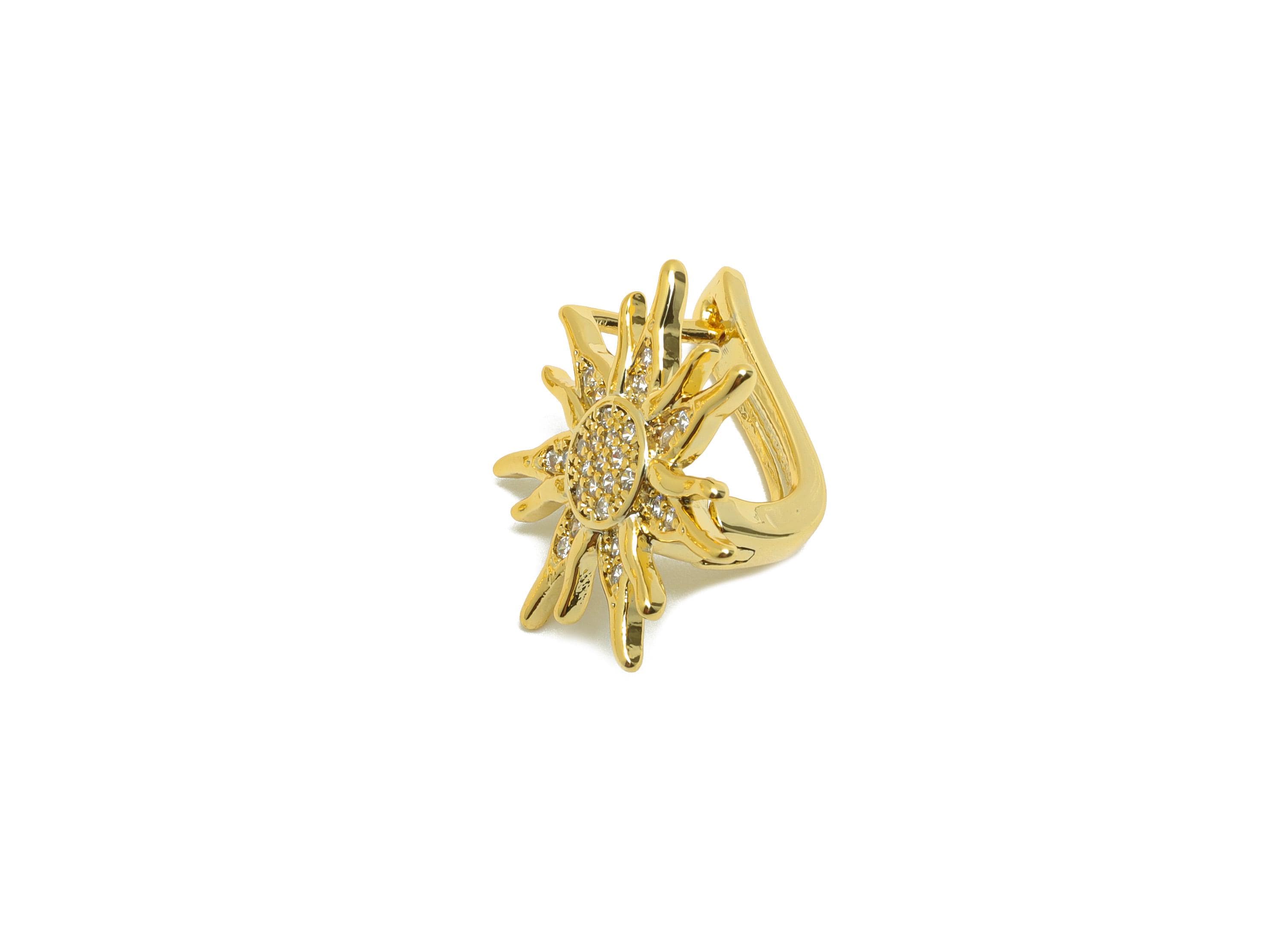 Brass Sun Huggie Earring - Gold Zircon Sunshine Earring for Women - Daily Wear Hoop Earring - 18K Real Gold Plating - 22.3x17.5x12mm-RGP8796 - DOMEDBAZAAR