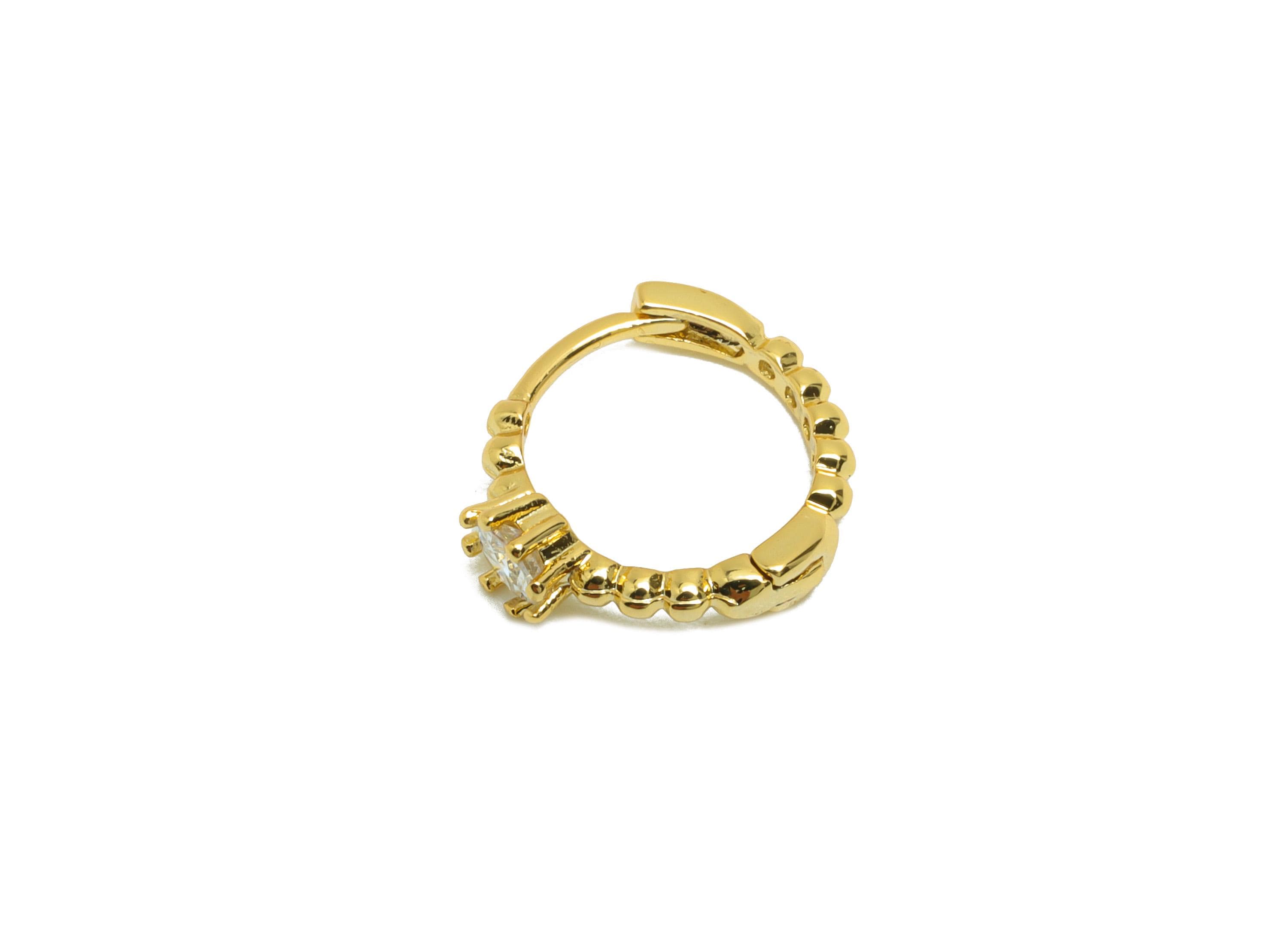 Brass Ball Hoop Earring - Gold Beads Huggie Earring for Girl&#39;s - Zircon Daily Wear Earring - 18K Real Gold Plated - 12.7x11.4x3.7mm- RGP8797 - DOMEDBAZAAR