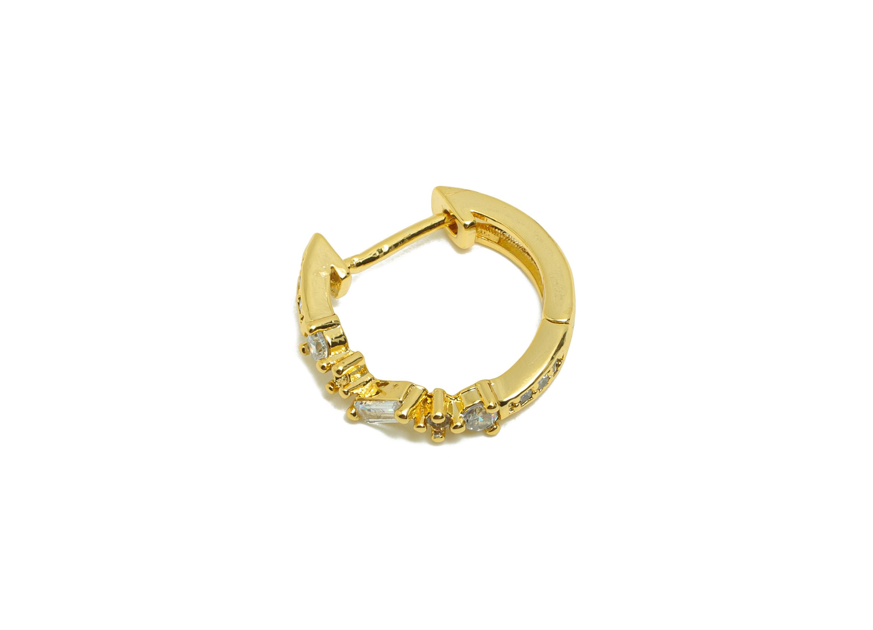 Brass Huggie Hoop Earring - Geometry Zircon Earring for Women - Gold Daily Wear Ear Clasp - 18K Real Gold Plating -15.6x15.3x3.03mm- RGP8799 - DOMEDBAZAAR