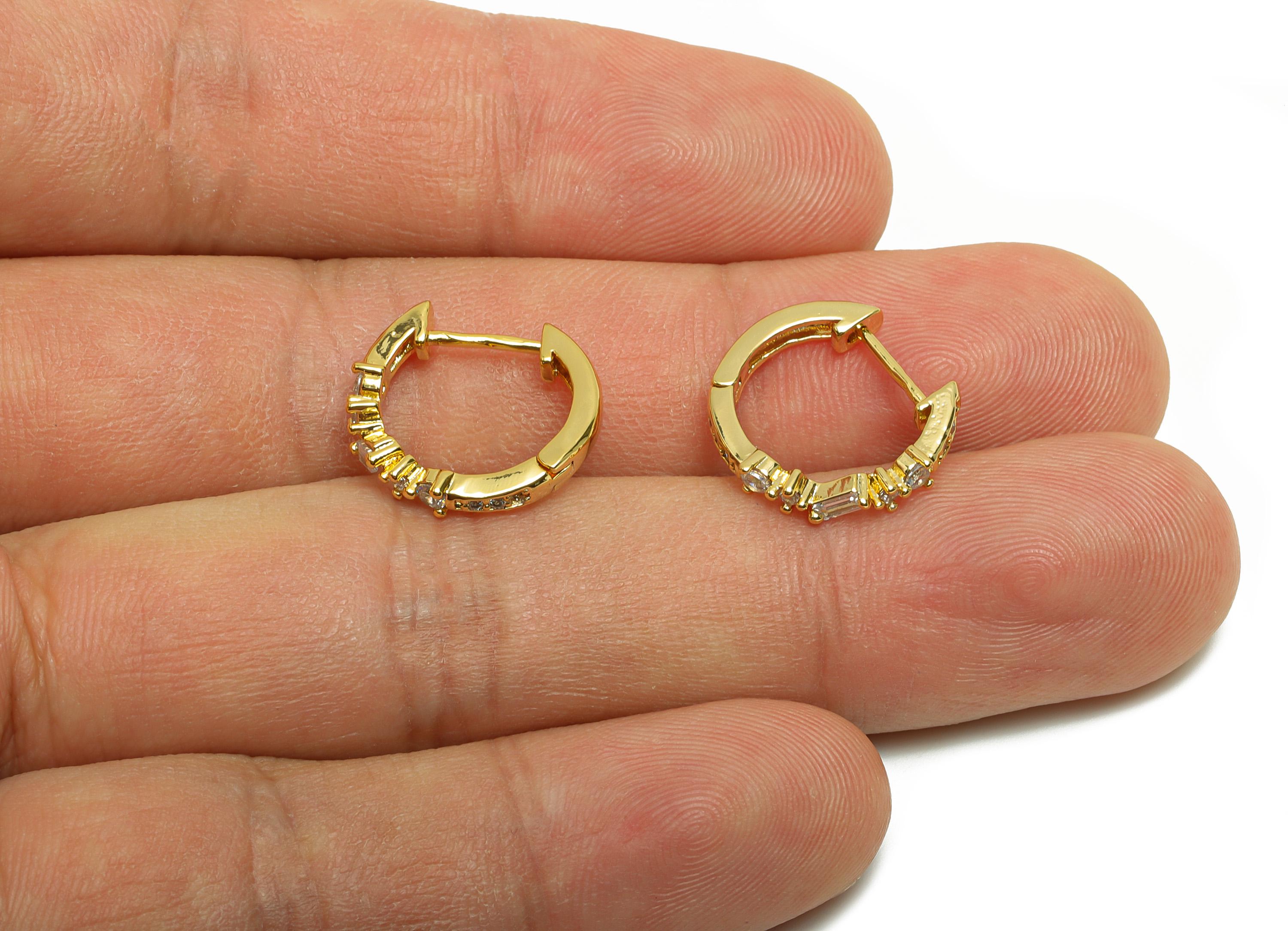 Brass Huggie Hoop Earring - Geometry Zircon Earring for Women - Gold Daily Wear Ear Clasp - 18K Real Gold Plating -15.6x15.3x3.03mm- RGP8799 - DOMEDBAZAAR