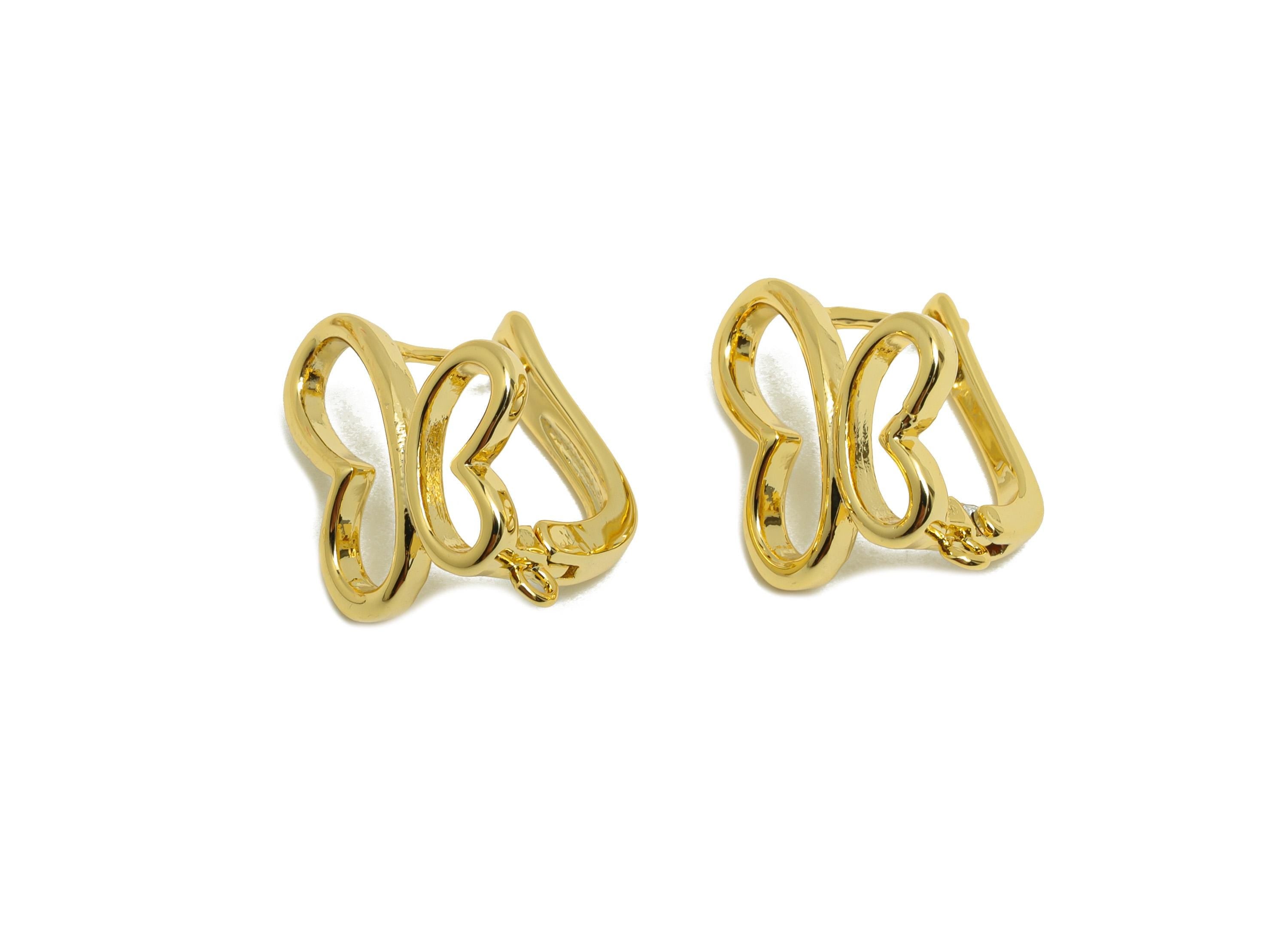 Gold English Lock U Earring - For Women&#39;s Huggie U Earring - Brass Butterfly Hoop Earring - 18K Real Gold Plating -19.8x15.5x10.9mm- RGP8800 - DOMEDBAZAAR