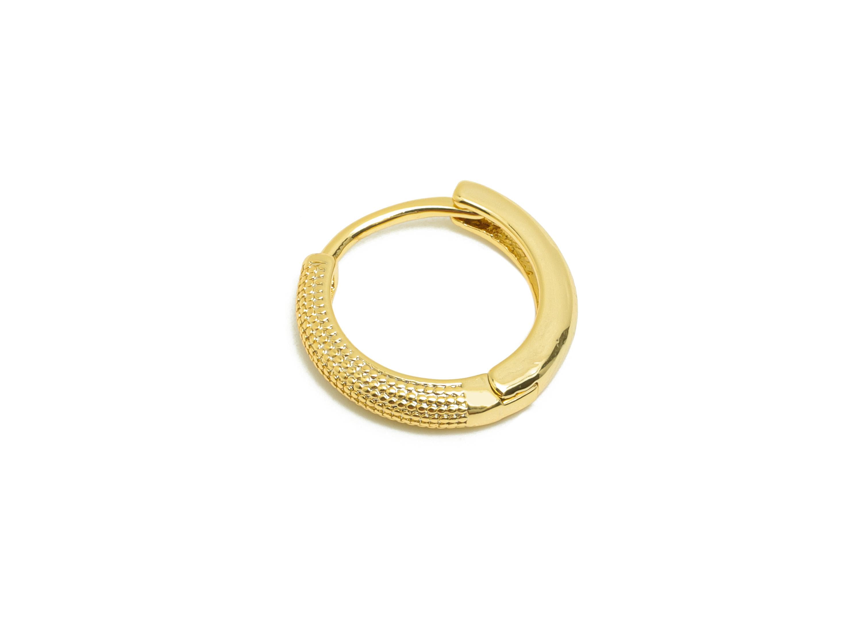 Brass Textured Hoop Earring - Gold Huggie Earring for Women - Daily Wear Earring Clasps - 18K Real Gold Plating - 14.7x14.2x2.4mm - RGP8803 - DOMEDBAZAAR