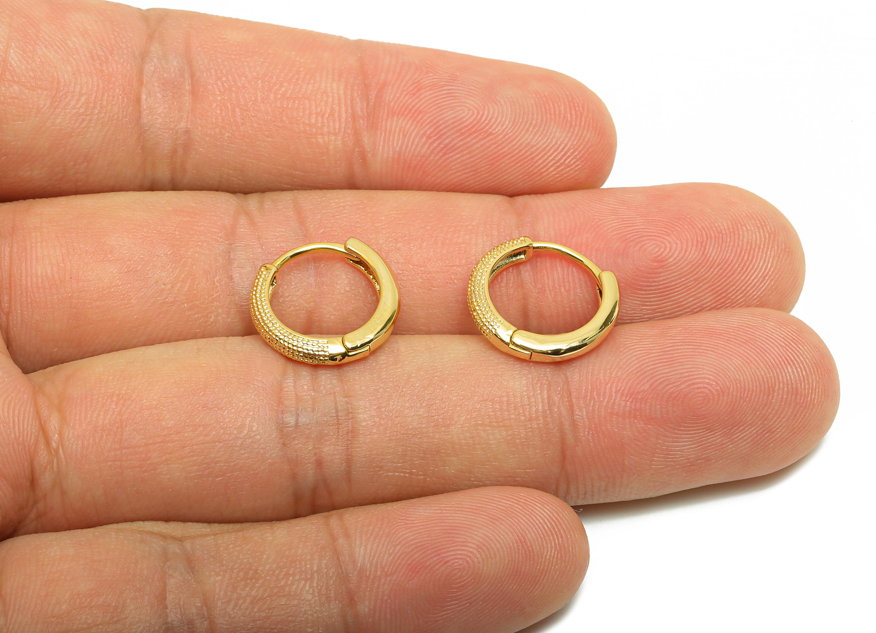 Brass Textured Hoop Earring - Gold Huggie Earring for Women - Daily Wear Earring Clasps - 18K Real Gold Plating - 14.7x14.2x2.4mm - RGP8803 - DOMEDBAZAAR