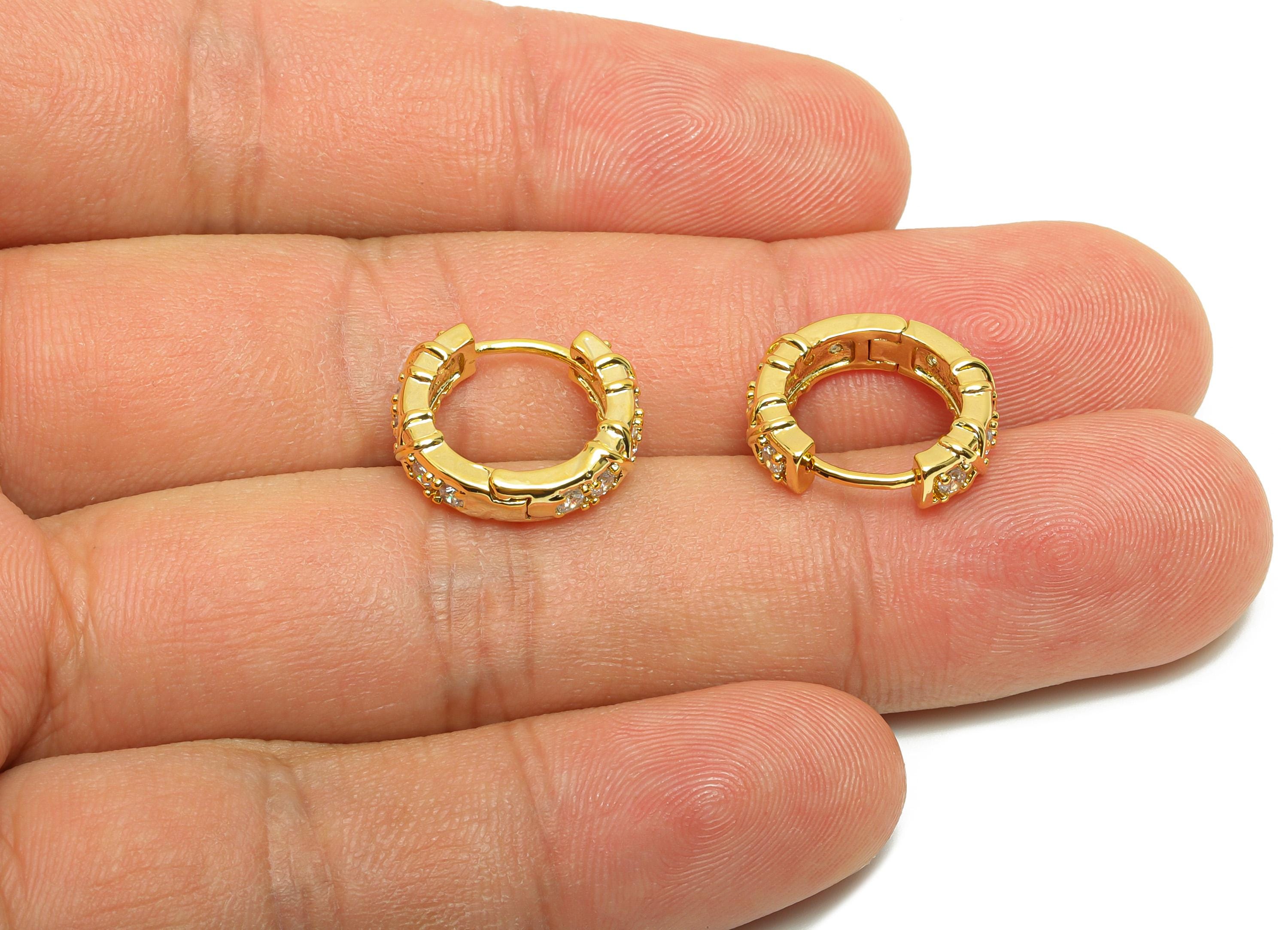 Brass Huggie Hoop Earring - Geometry Zircon Earring for Women - Gold Daily Wear Ear Clasp - 18K Real Gold Plating -15.5x13.5x4.4mm - RGP8805 - DOMEDBAZAAR