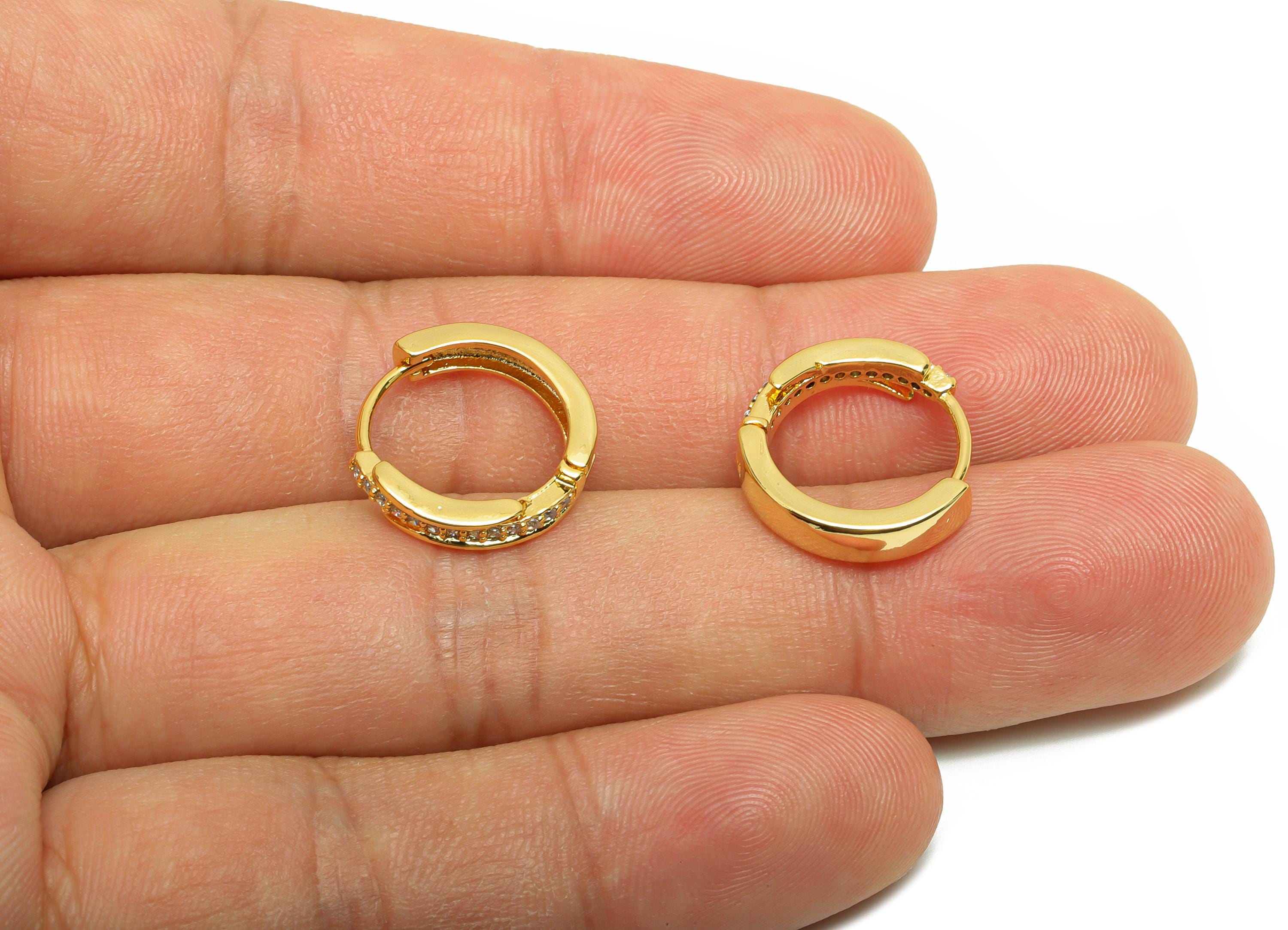 Brass Huggie Hoop Earring - Circle Zircon Earring for Women - Gold Daily Wear Earring Clasp - 18K Real Gold Plating-15.7x14.8x3.5mm-RGP8807 - DOMEDBAZAAR