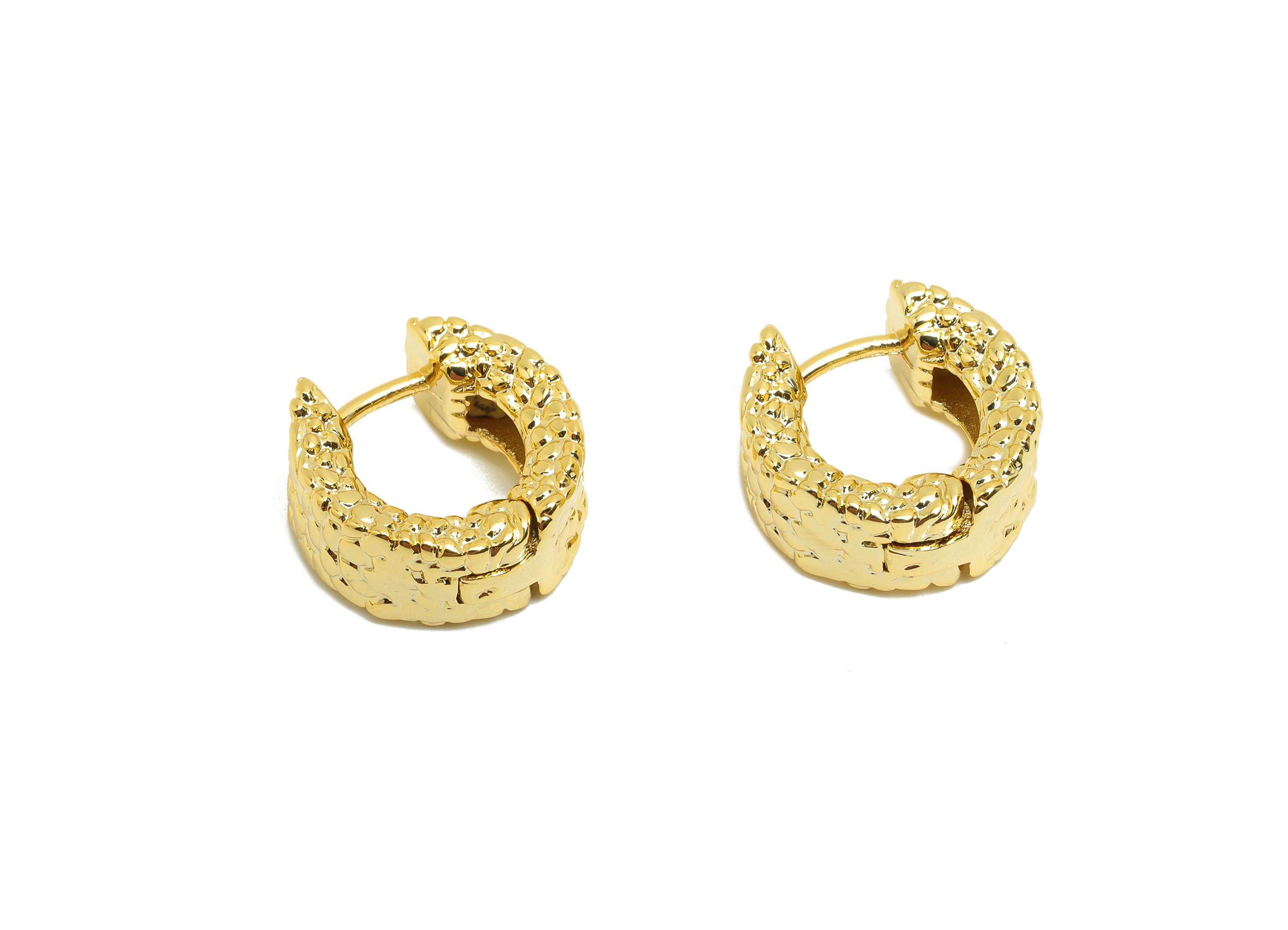 Brass Hammered Earring - Gold Thick Hoop Earring - Textured Huggie Hoop Earring for Ladies - 18K Real Gold Plating -15.5x14.6x7.5mm- RGP8809 - DOMEDBAZAAR