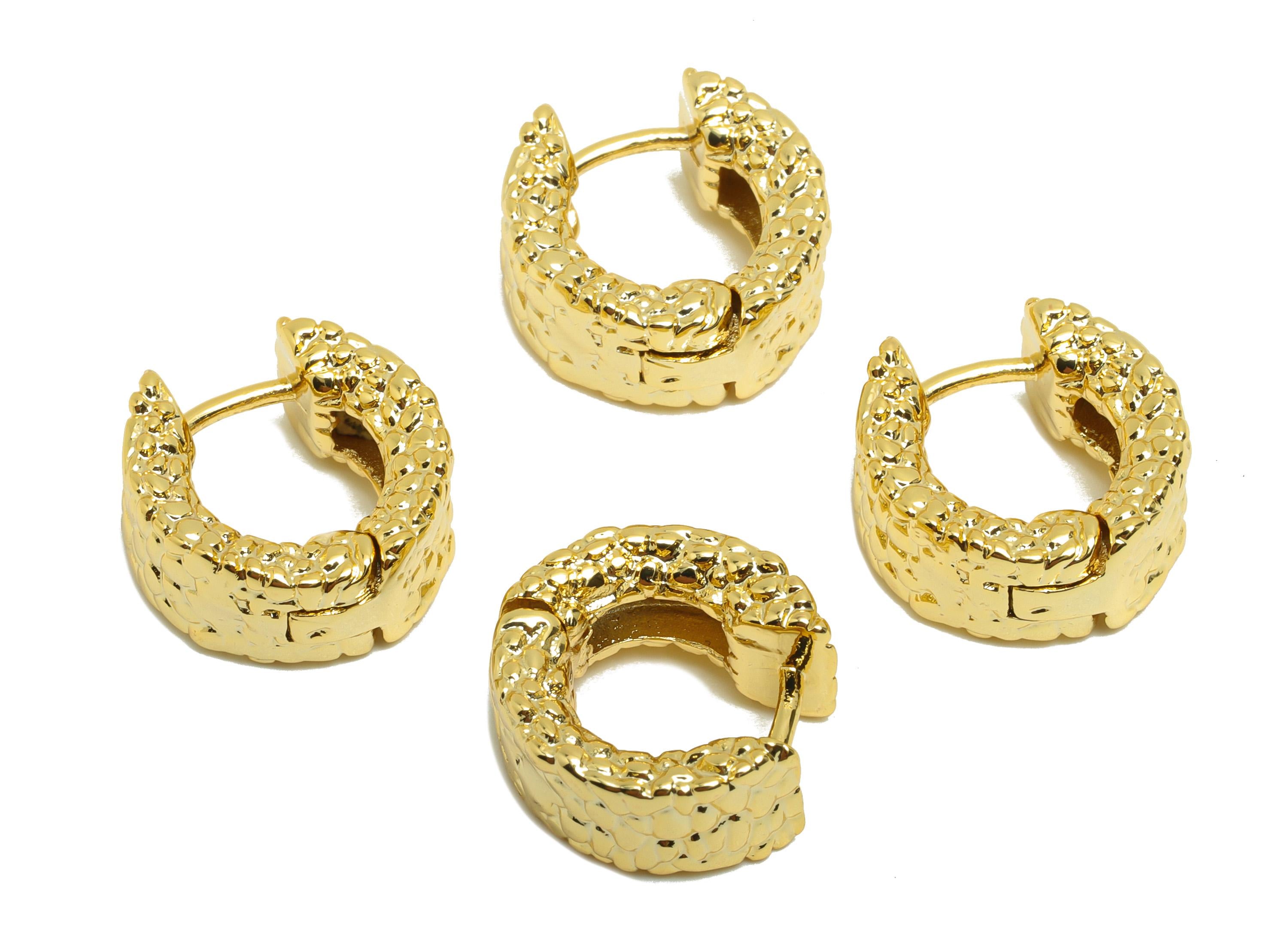 Brass Hammered Earring - Gold Thick Hoop Earring - Textured Huggie Hoop Earring for Ladies - 18K Real Gold Plating -15.5x14.6x7.5mm- RGP8809 - DOMEDBAZAAR