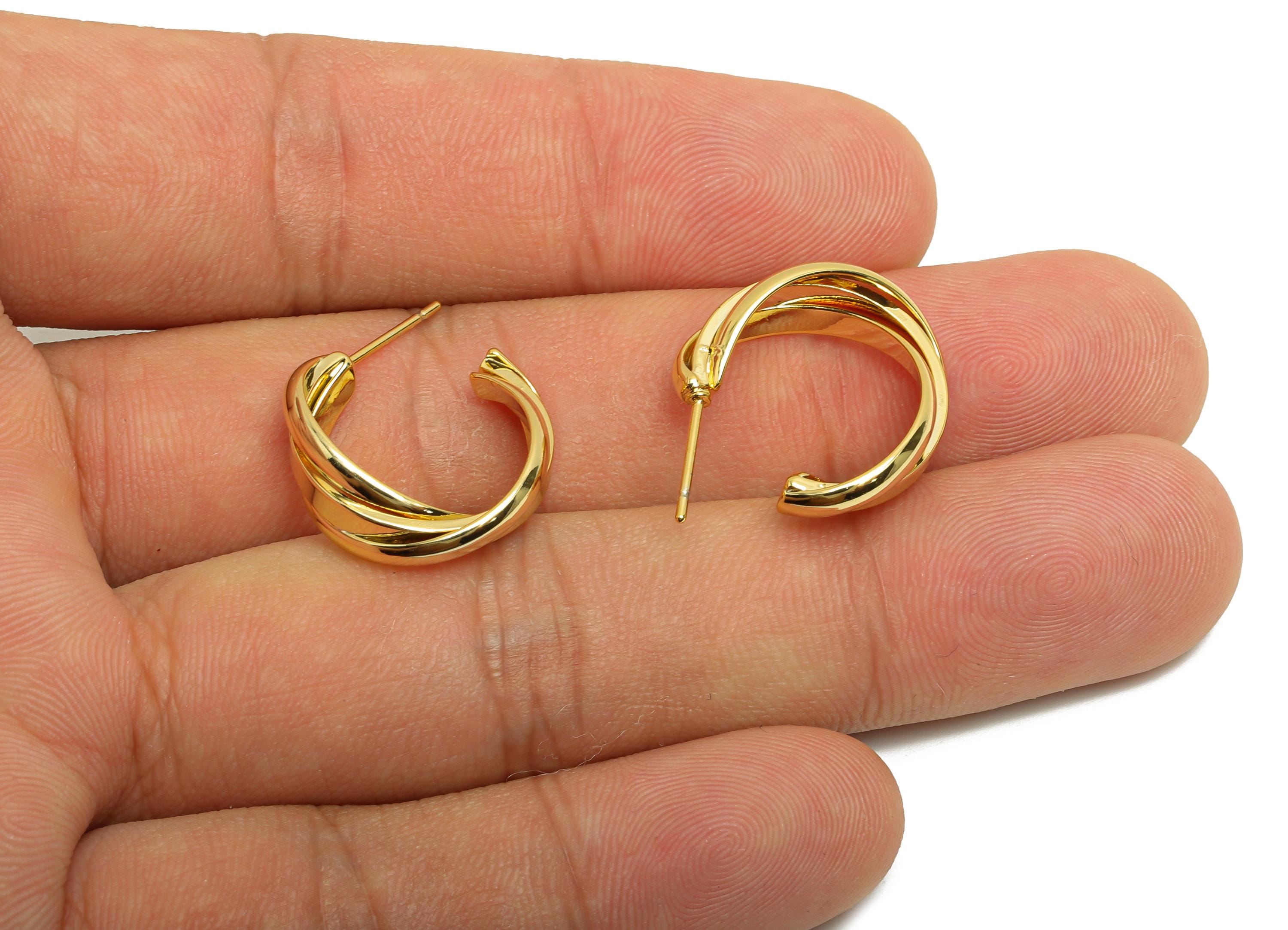 Brass Open C Hoop Earring - Gold Textured Ear Stud for Woman&#39;s - Open Round Earring Post - 18K Real Gold Plated - 19.87x20.03x2.5mm- RGP8692 - DOMEDBAZAAR
