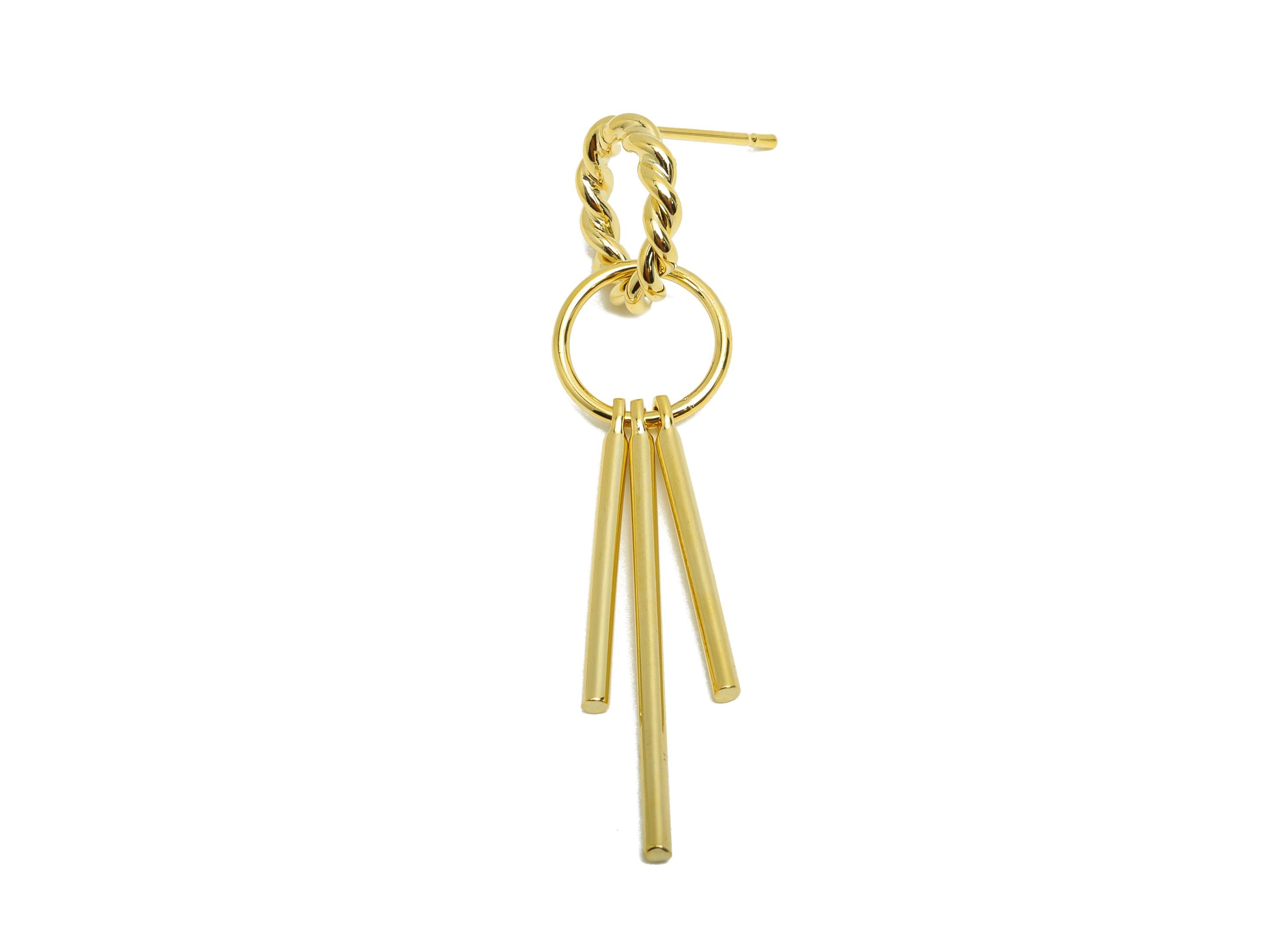 Brass Round Fringe Ear - Twisted Circle Earring Stud for Women - Gold Dangle Earring Post - 18K Real Gold Plated-47.27x11.73x1.59mm- RGP8708 - DOMEDBAZAAR