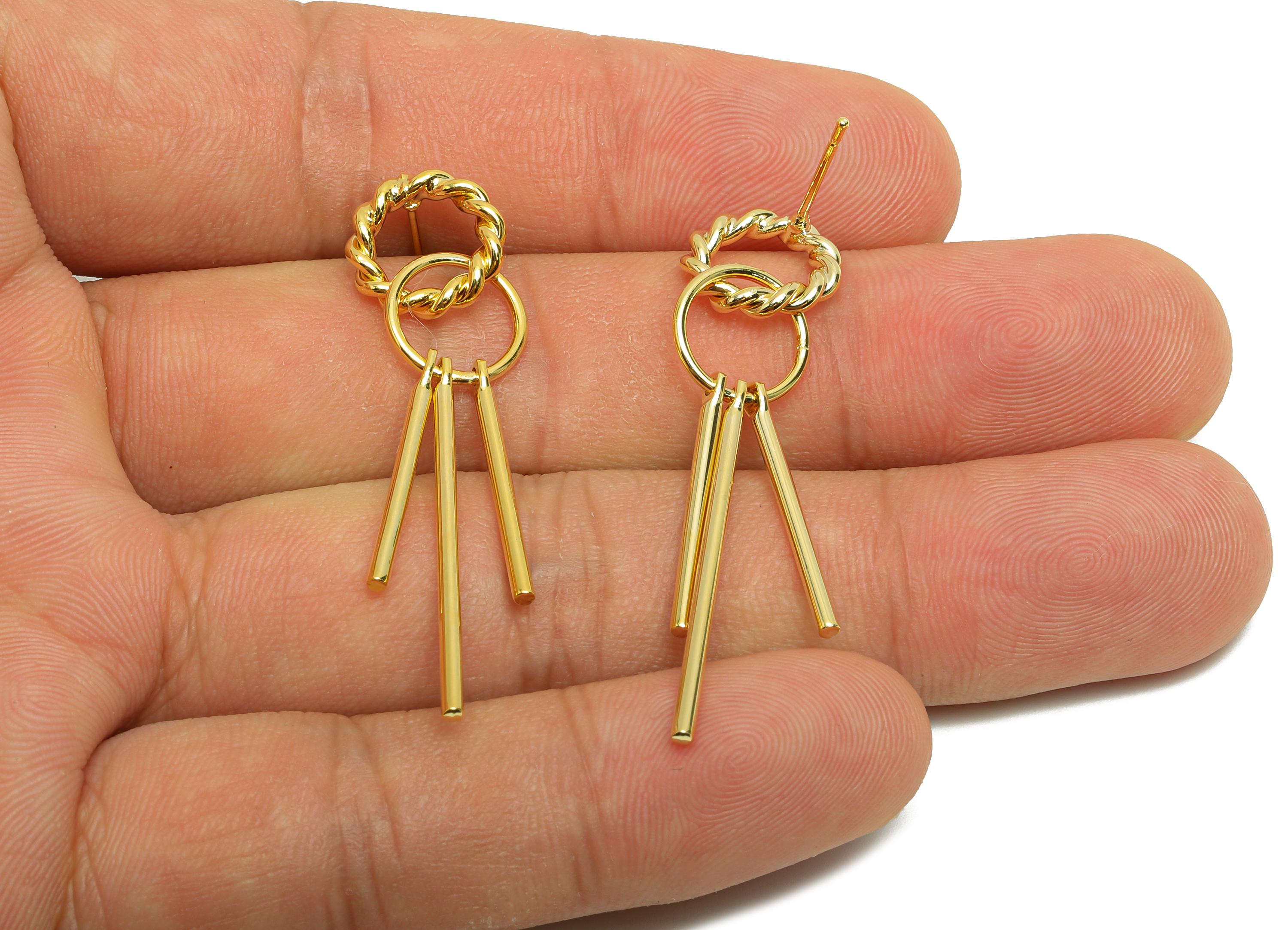 Brass Round Fringe Ear - Twisted Circle Earring Stud for Women - Gold Dangle Earring Post - 18K Real Gold Plated-47.27x11.73x1.59mm- RGP8708 - DOMEDBAZAAR