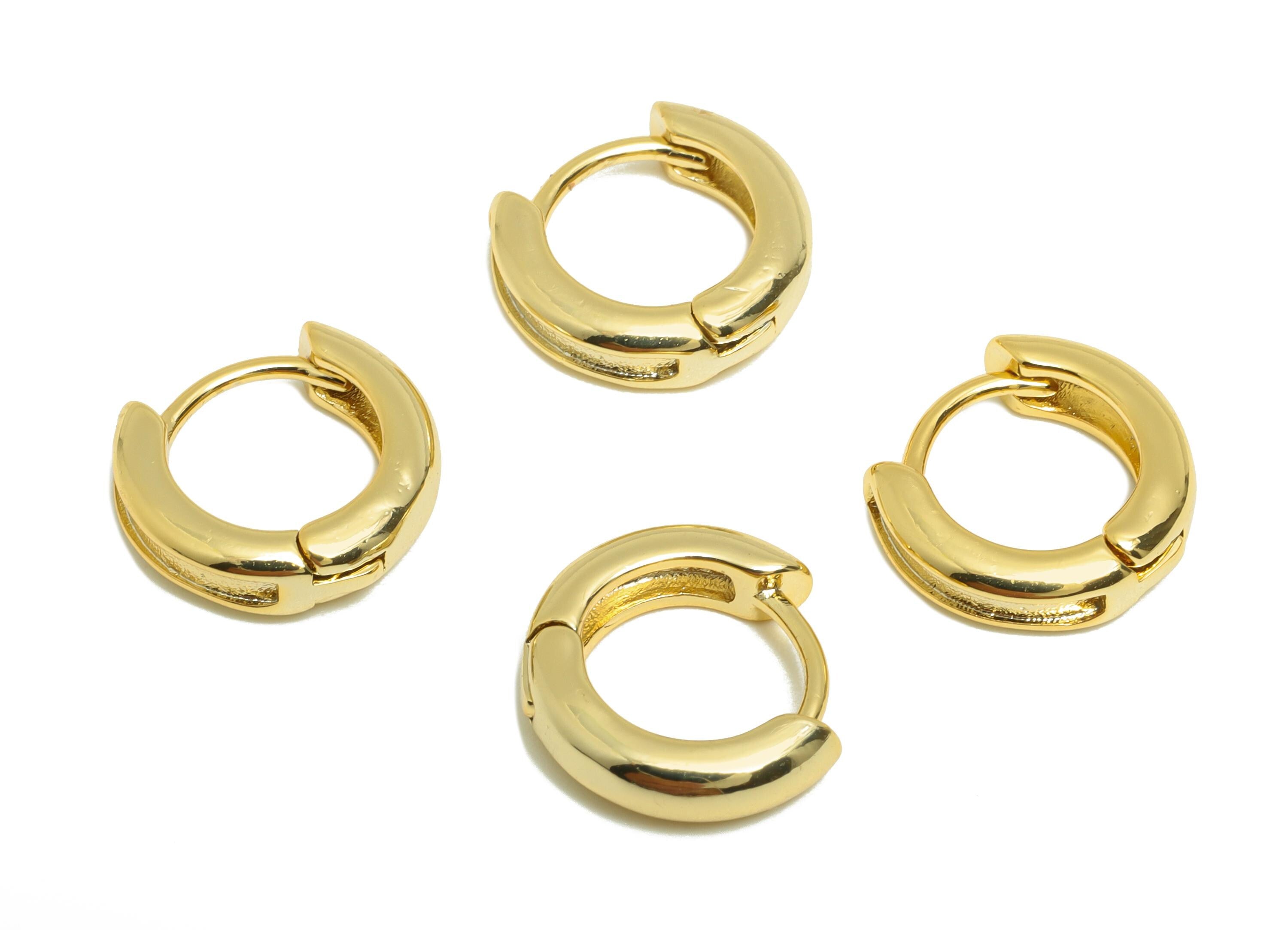 Brass Tiny Hoop Earring - Gold Huggie Earring for Girl&#39;s - Thick Circle Daily Wear Ear - 18K Real Gold Plated - 11.94x11.94x3.13mm - RGP9043 - DOMEDBAZAAR