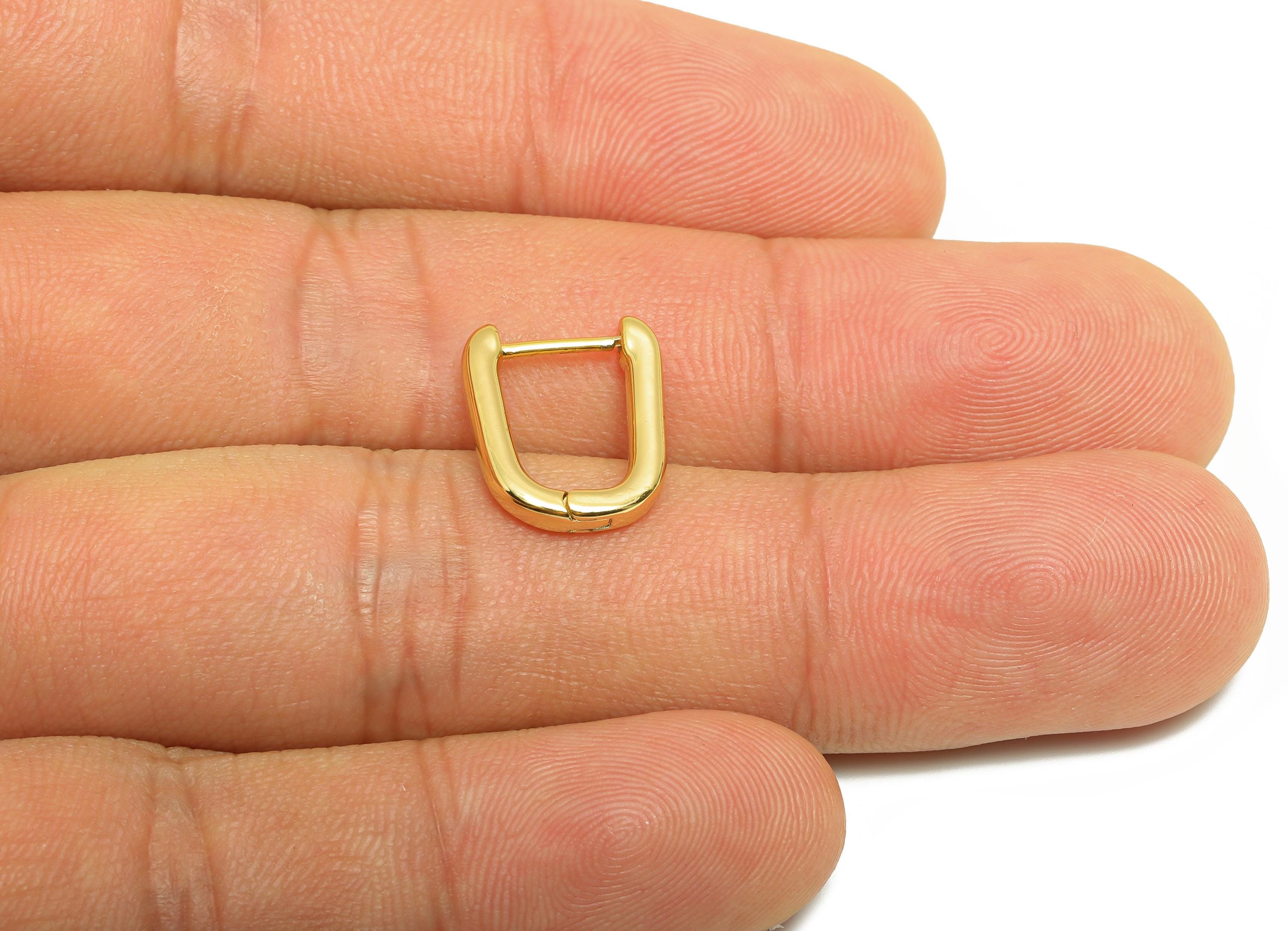 Brass Rectangle Hoop Earring - Gold U Huggie Earring Clasp for Girl - Daily Wear Earring - 18K Real Gold Plated - 14.65x10.64x2.1mm -RGP9047 - DOMEDBAZAAR