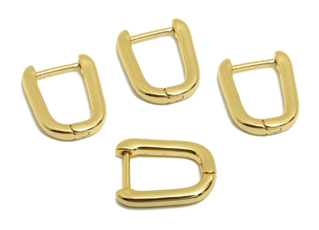 Brass Rectangle Hoop Earring - Gold U Huggie Earring Clasp for Girl - Daily Wear Earring - 18K Real Gold Plated - 14.65x10.64x2.1mm -RGP9047 - DOMEDBAZAAR