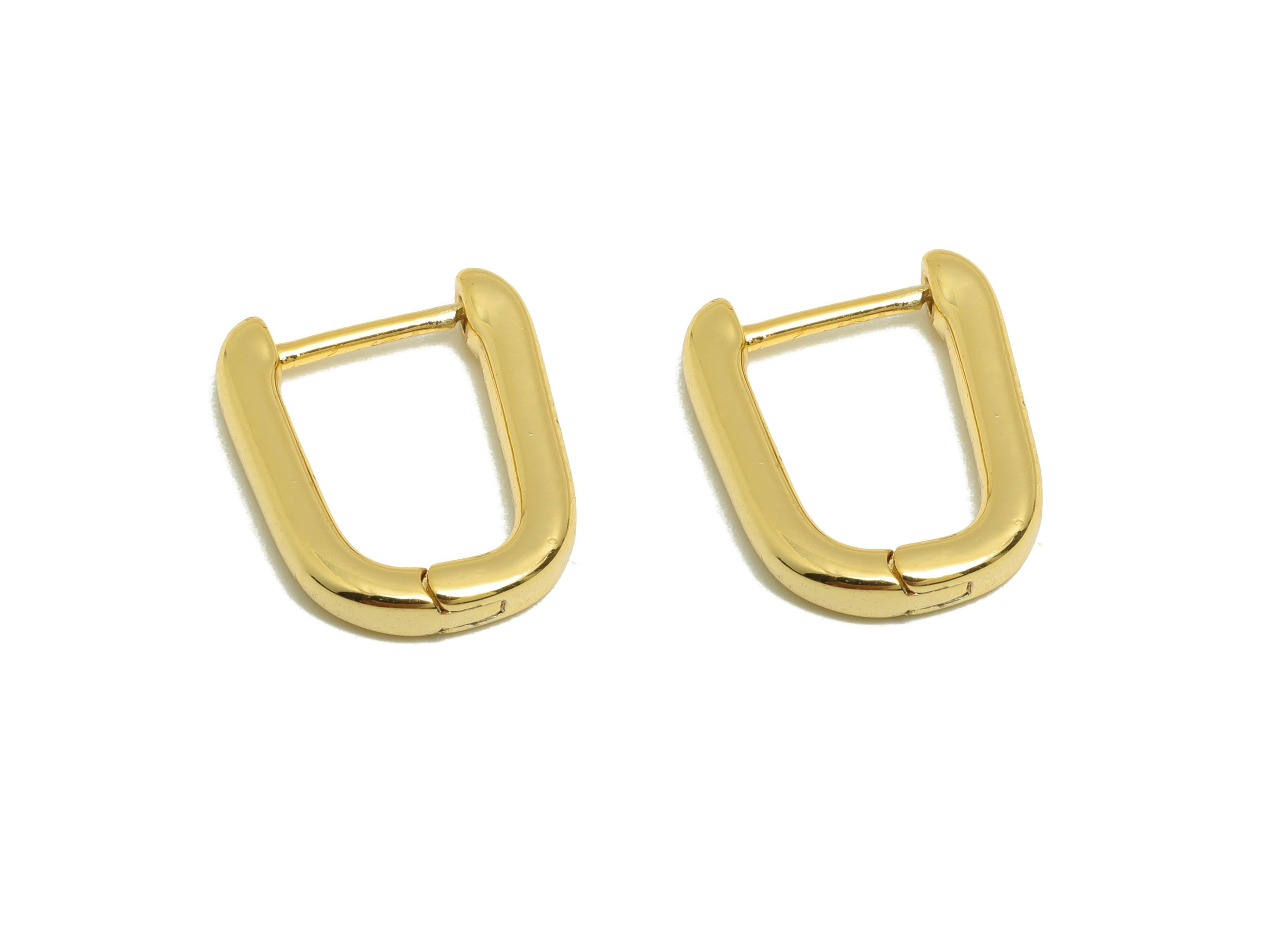 Brass Rectangle Hoop Earring - Gold U Huggie Earring Clasp for Girl - Daily Wear Earring - 18K Real Gold Plated - 14.65x10.64x2.1mm -RGP9047 - DOMEDBAZAAR
